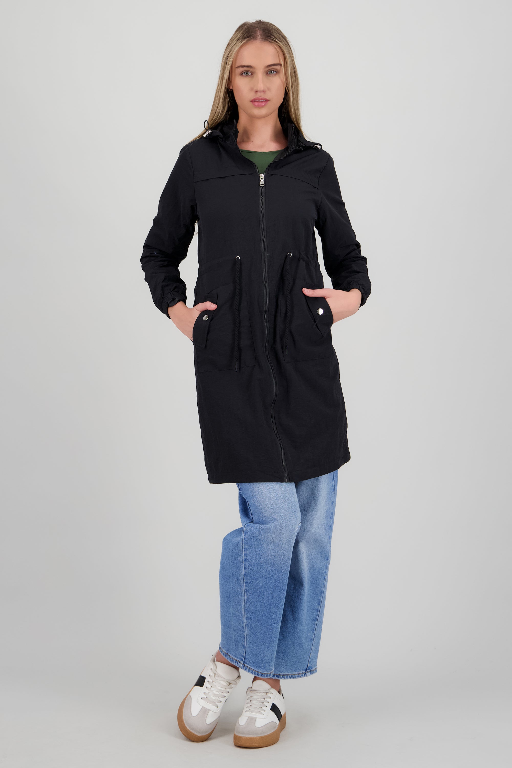 Gabardina midi con gorro NEGRO