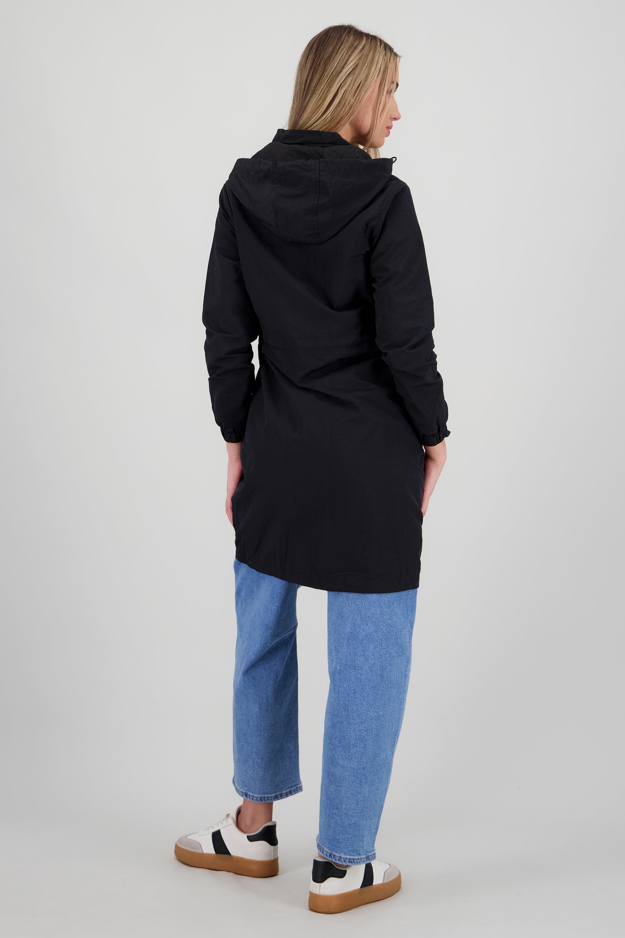 Gabardina midi con gorro NEGRO