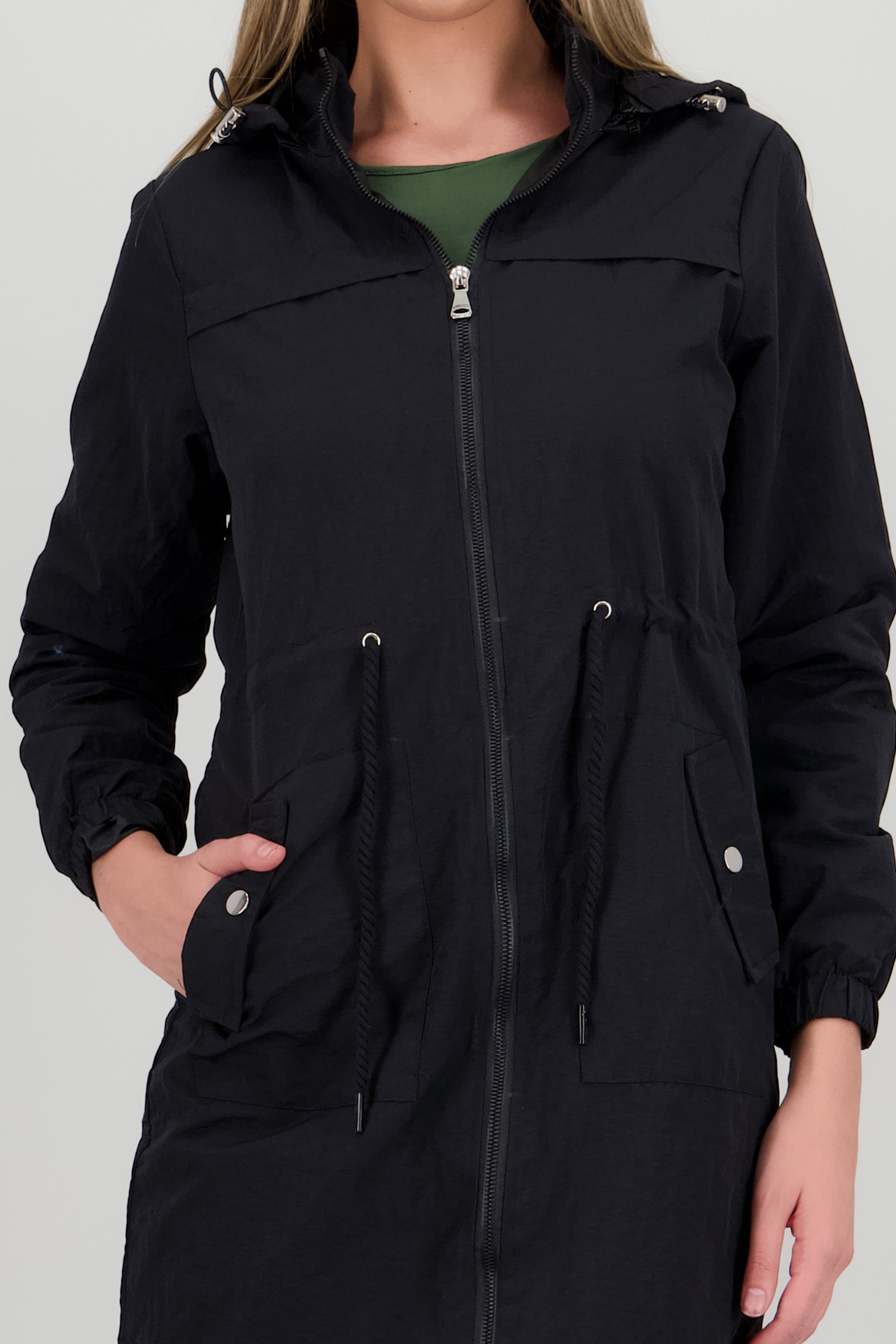 Gabardina midi con gorro NEGRO