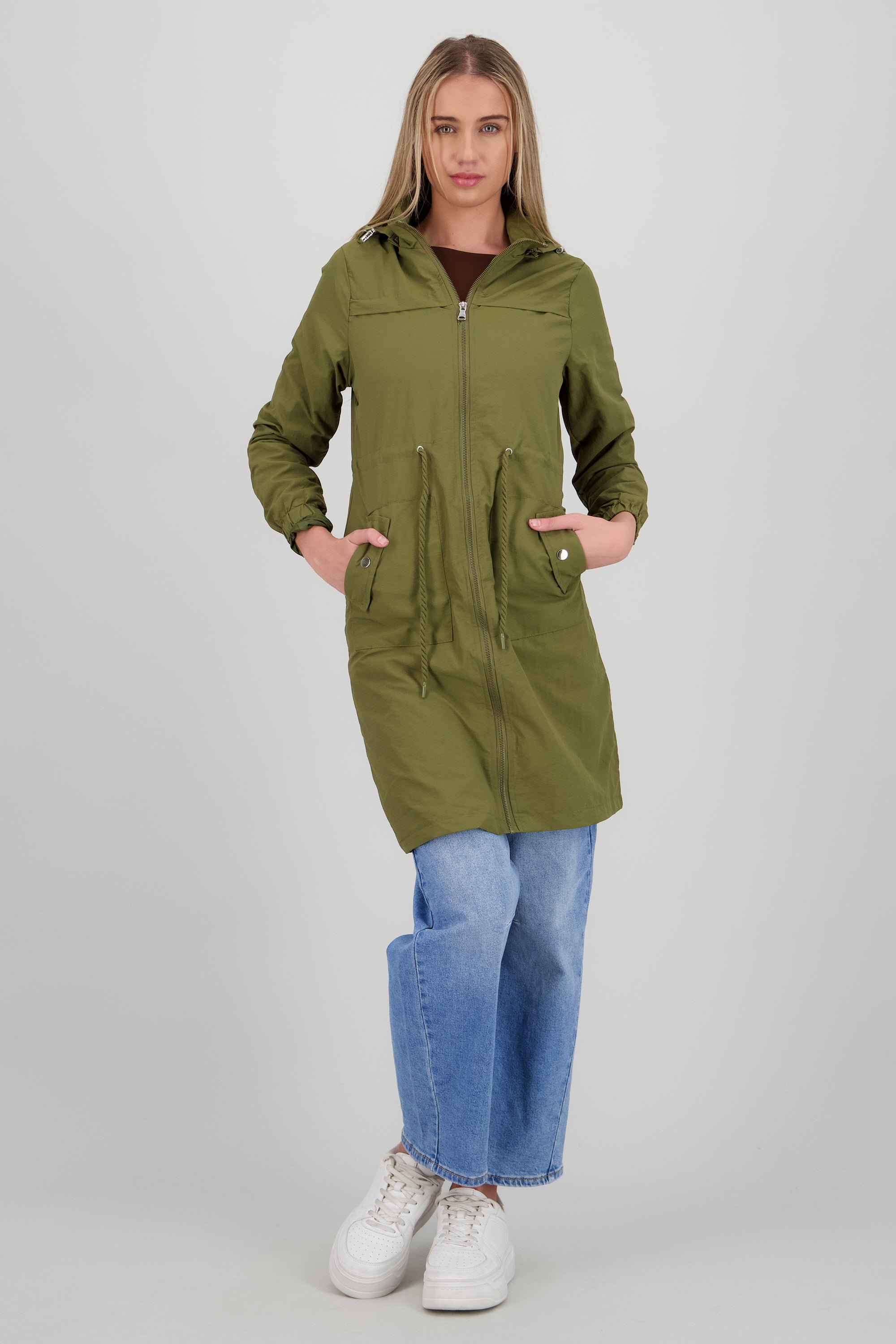 Gabardina midi con gorro OLIVO