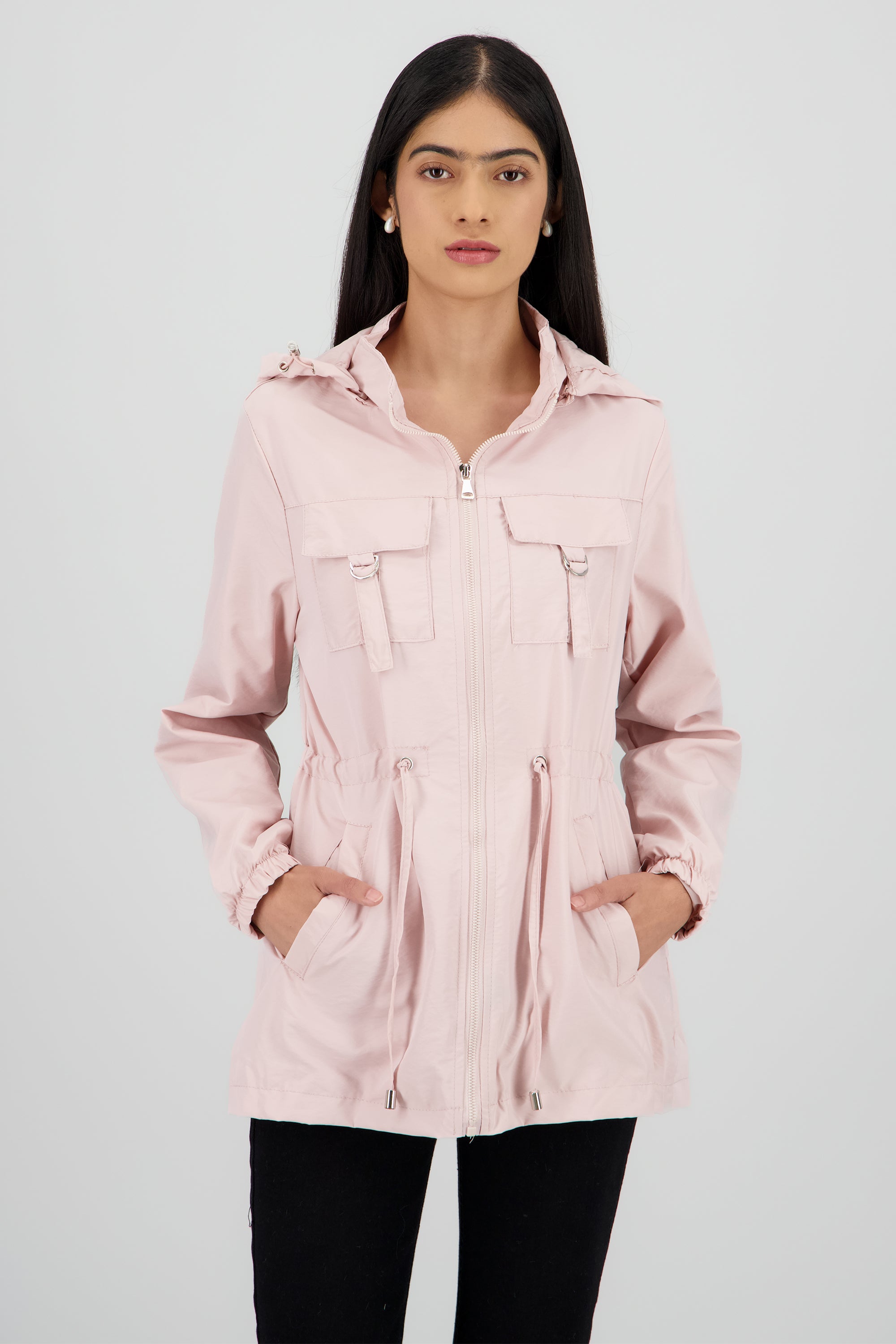 Gabardina corta tipo impermeable PALO DE ROSA