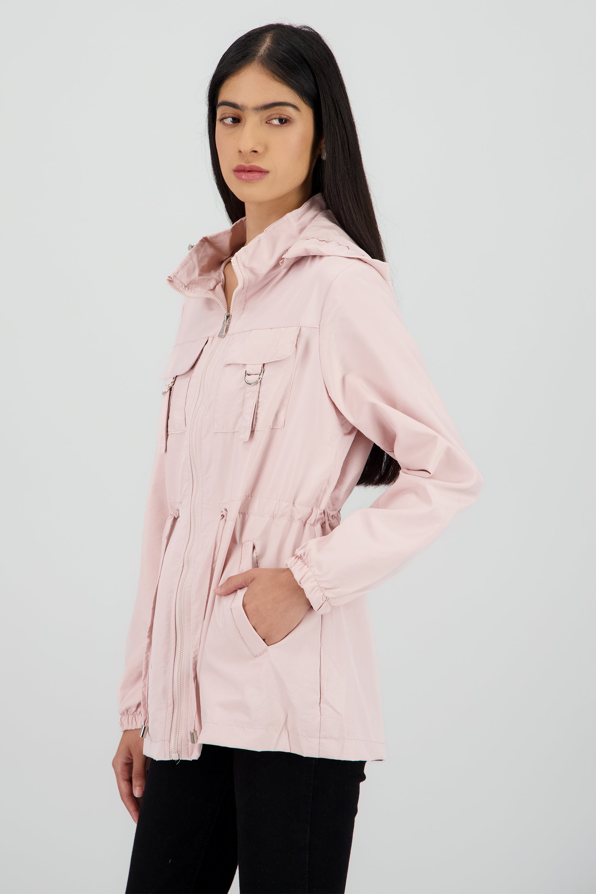 Gabardina corta tipo impermeable PALO DE ROSA