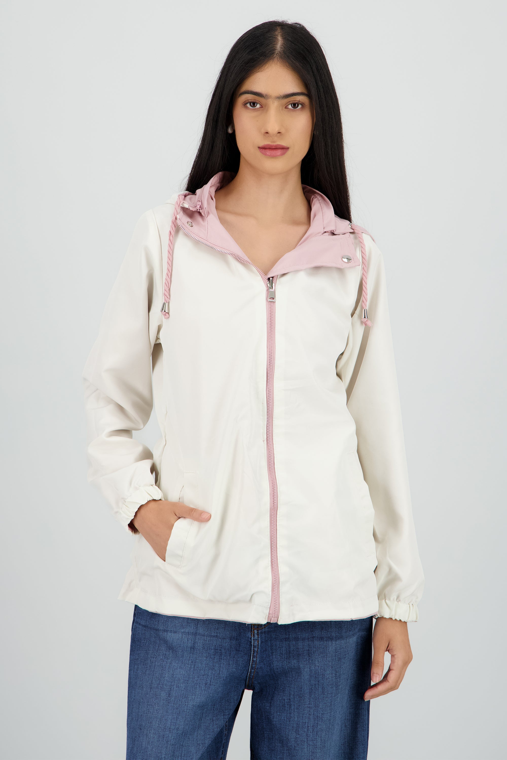 Gabardina tipo impermeable con jareta ROSA COMBO