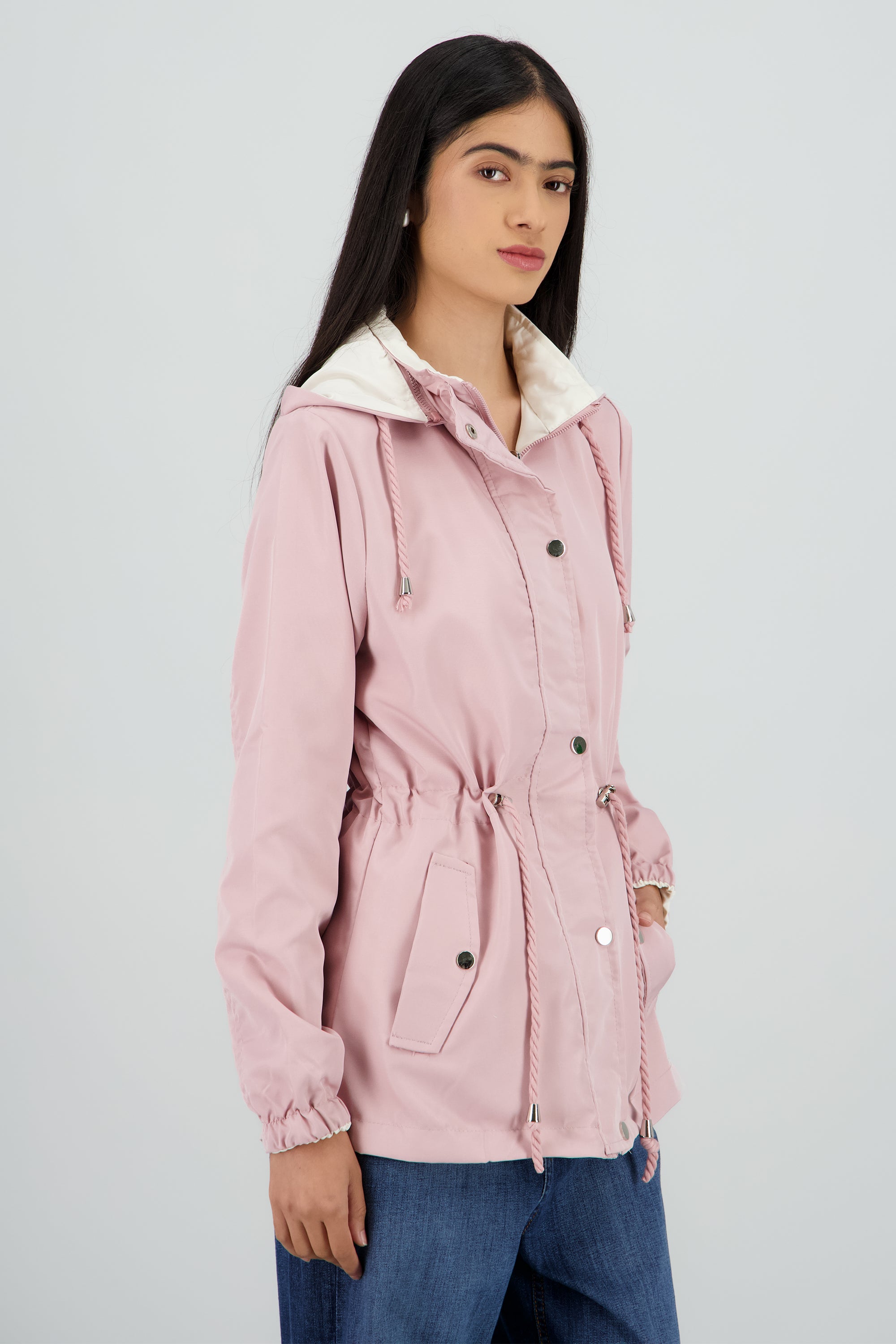 Gabardina tipo impermeable con jareta ROSA COMBO