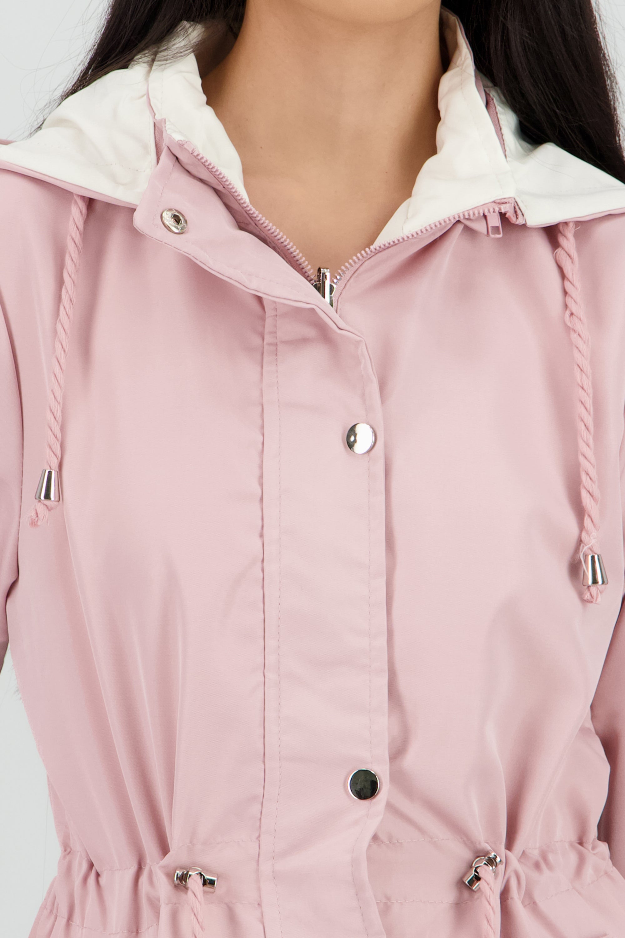 Gabardina tipo impermeable con jareta ROSA COMBO