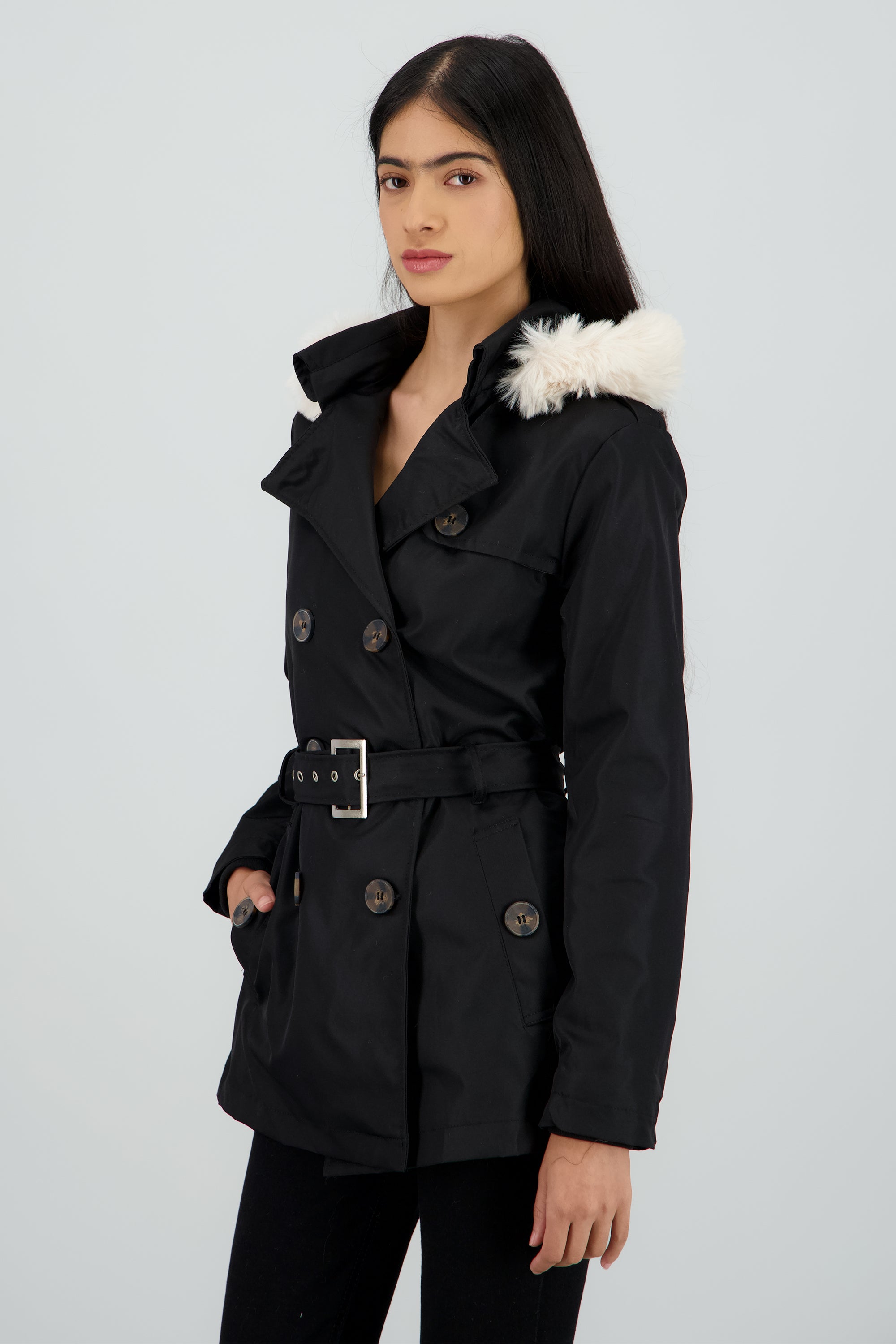 Gabardina con botones det peluche NEGRO