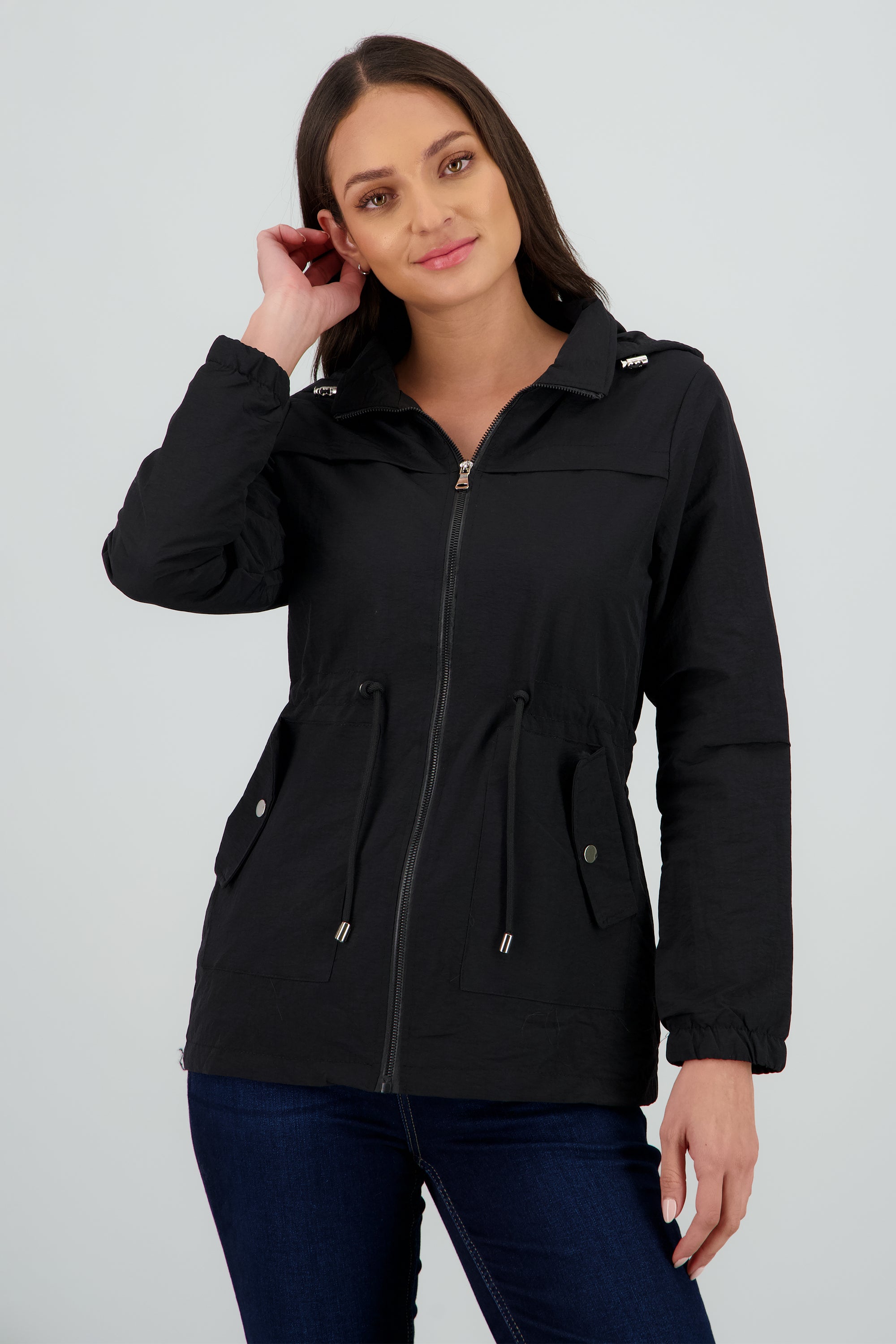 Gabardina con gorro det jareta NEGRO