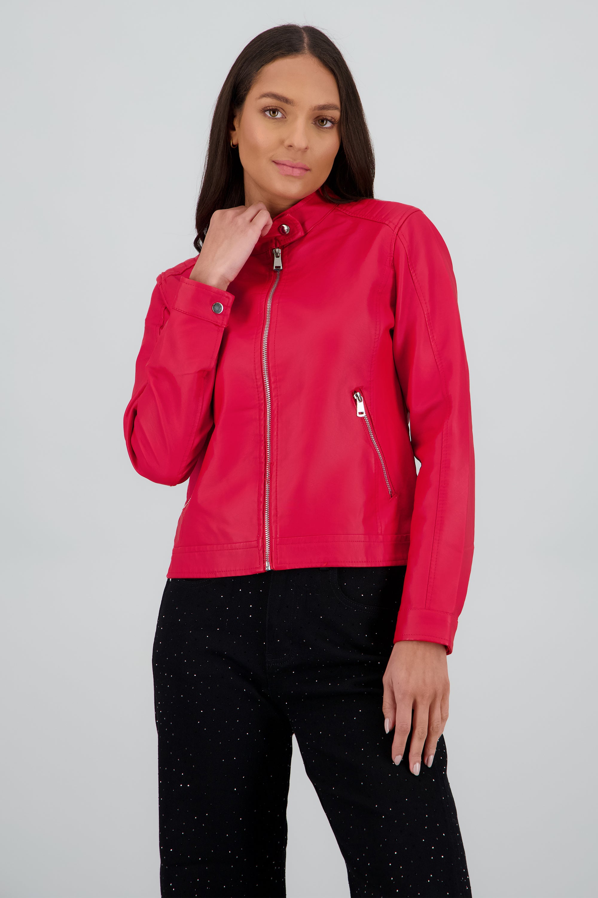 Chamarra corta efecto piel ROJO