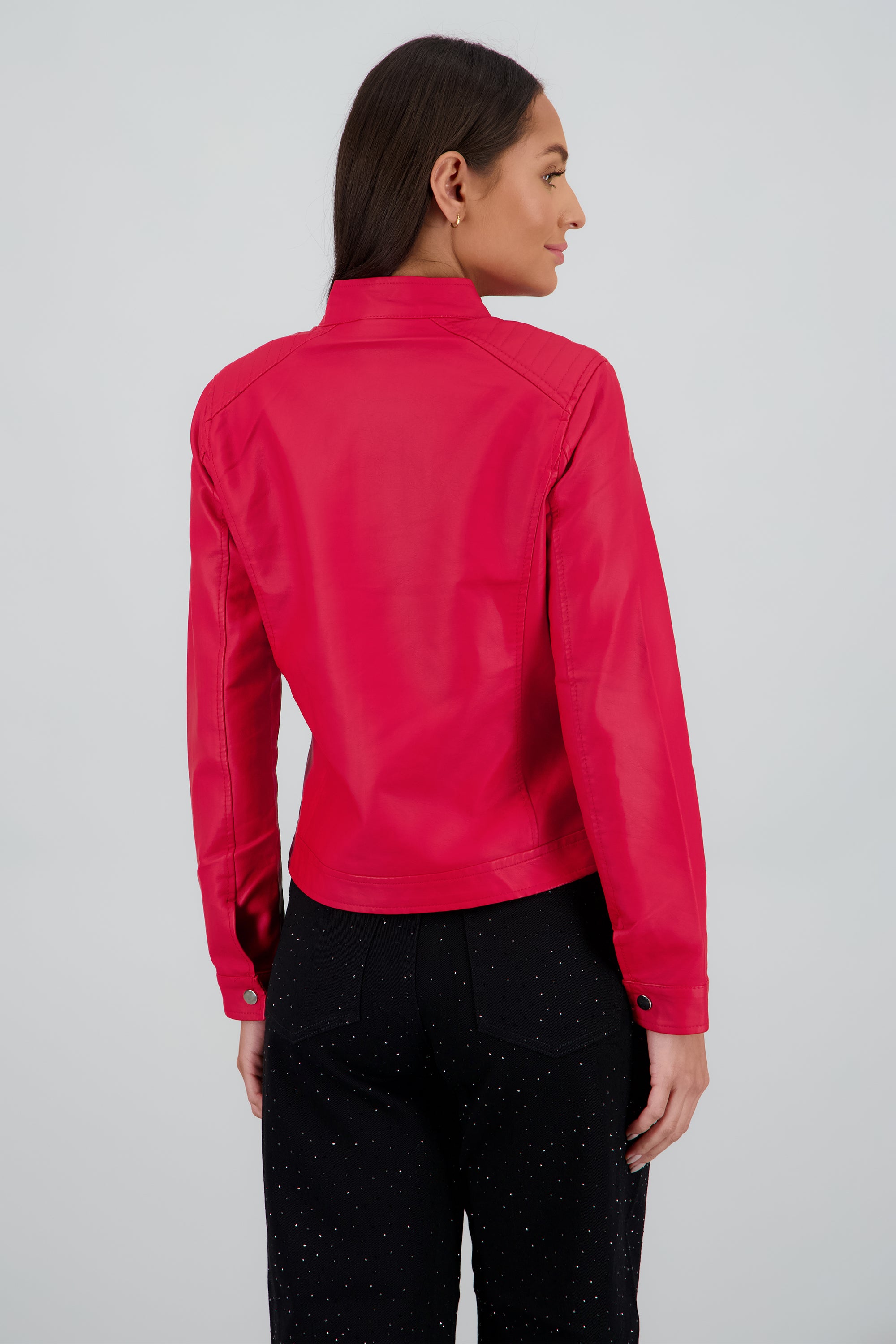 Chamarra corta efecto piel ROJO