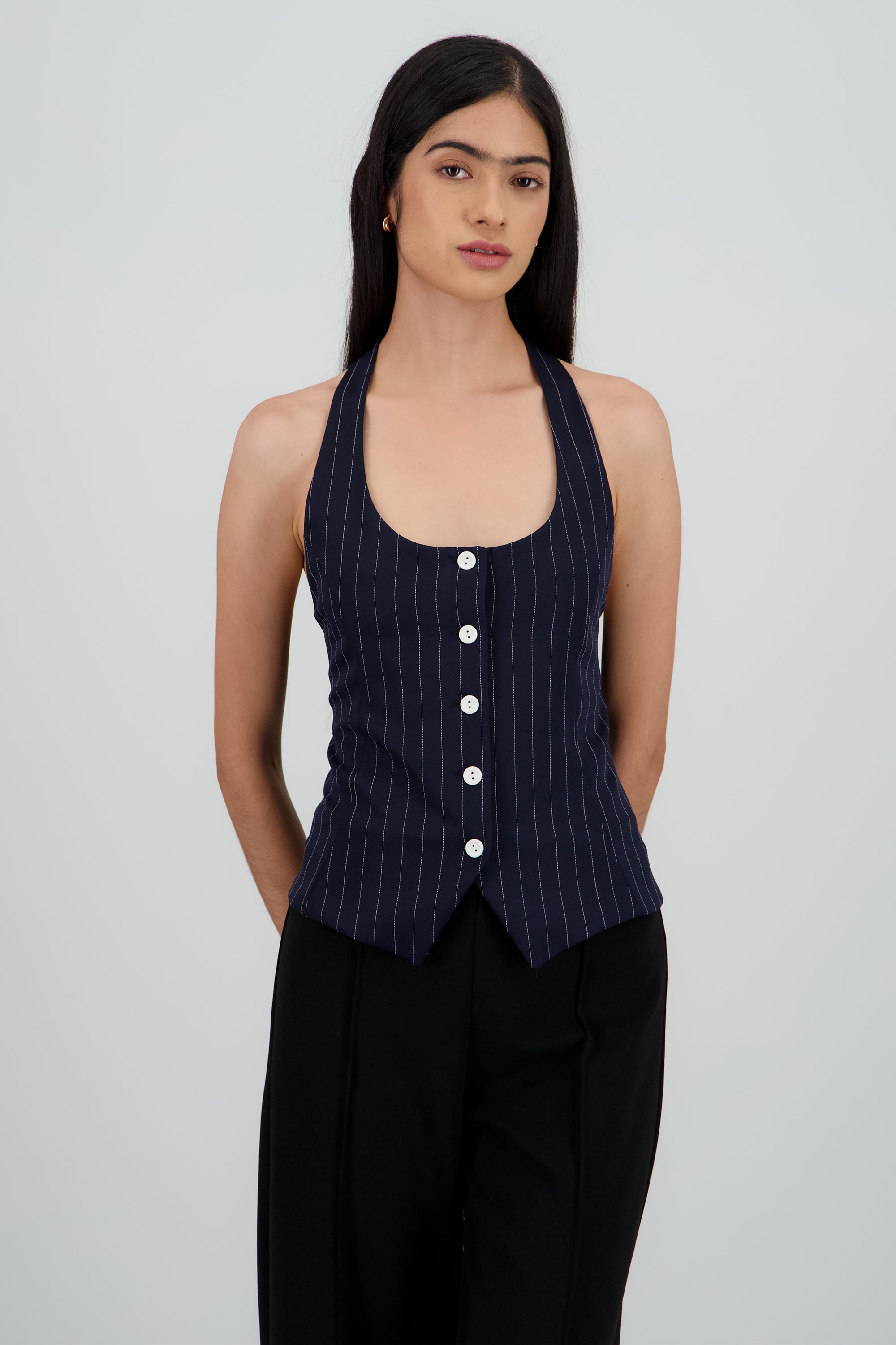 Top halter sastreado detalle botones MARINO COMBO