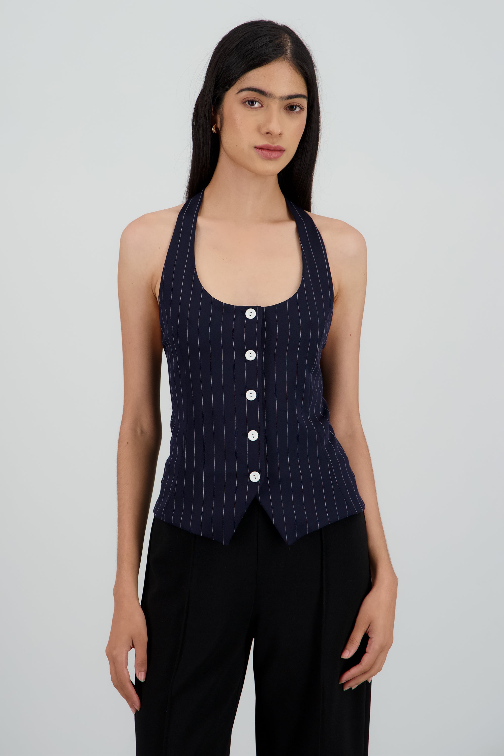 Top halter sastreado detalle botones MARINO COMBO