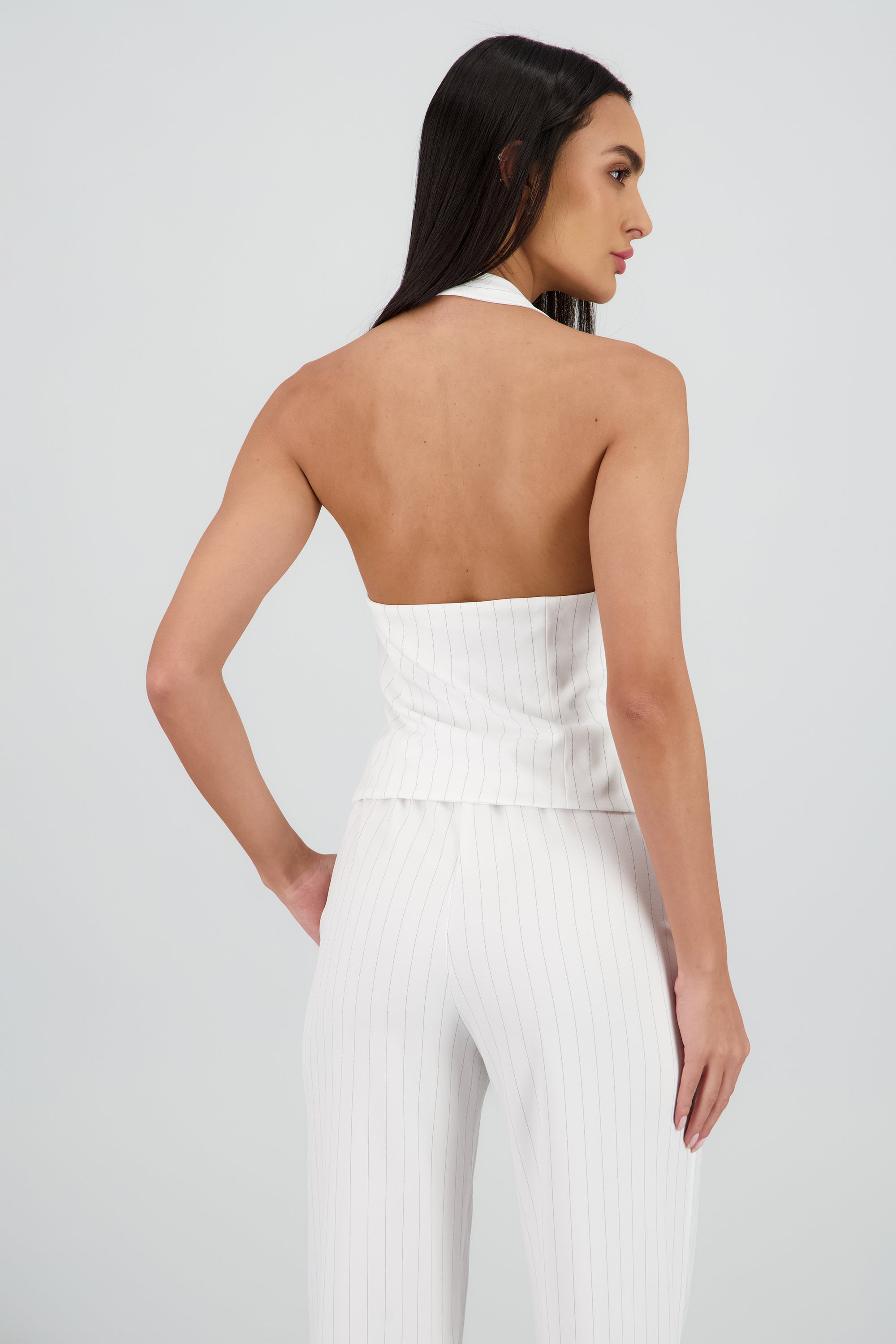 Top halter sastreado detalle botones BLANCO COMBO