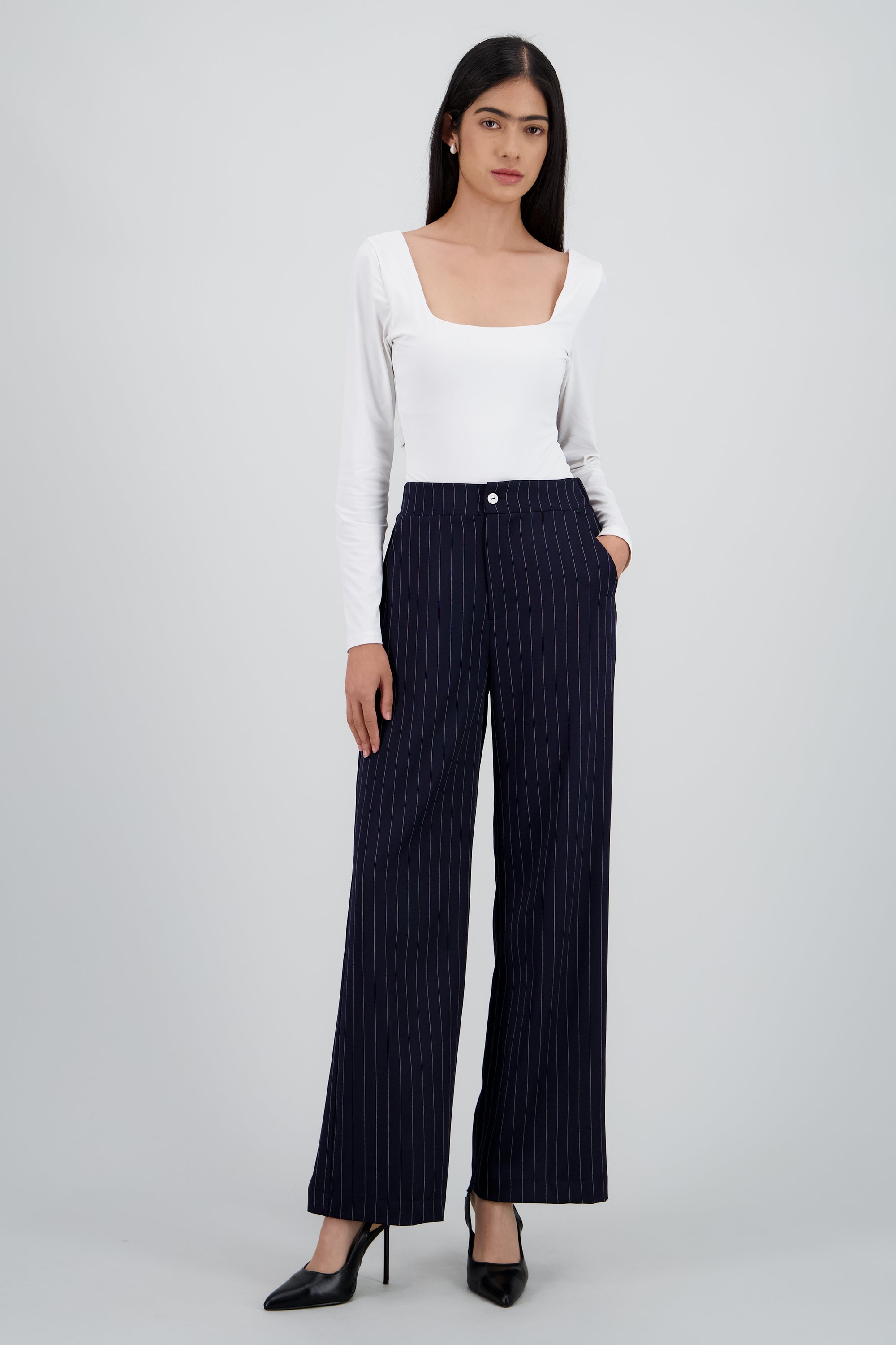 Pantalon recto sastreado detalle boton MARINO COMBO