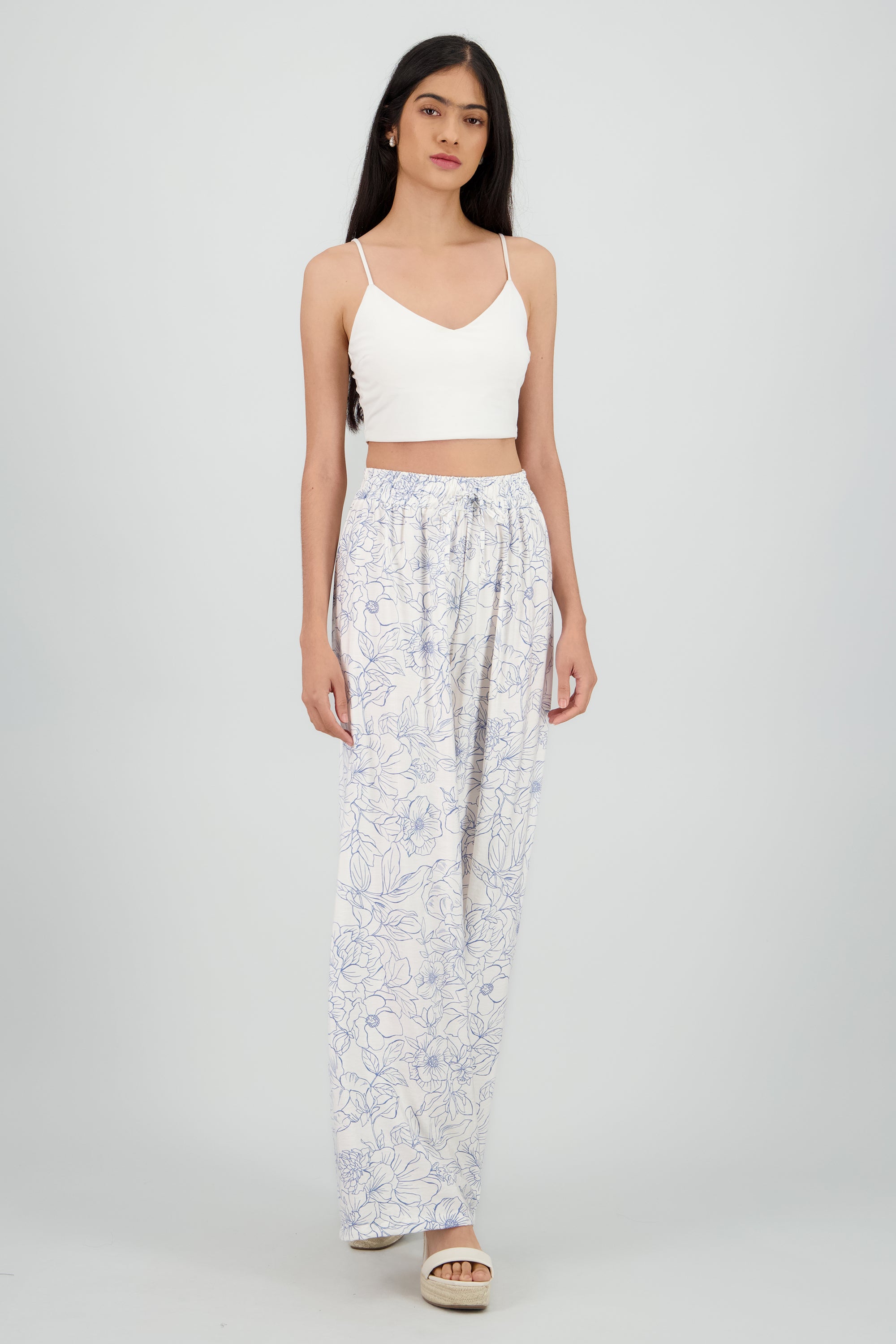 Pantalon recto estampado flores AZUL COMBO