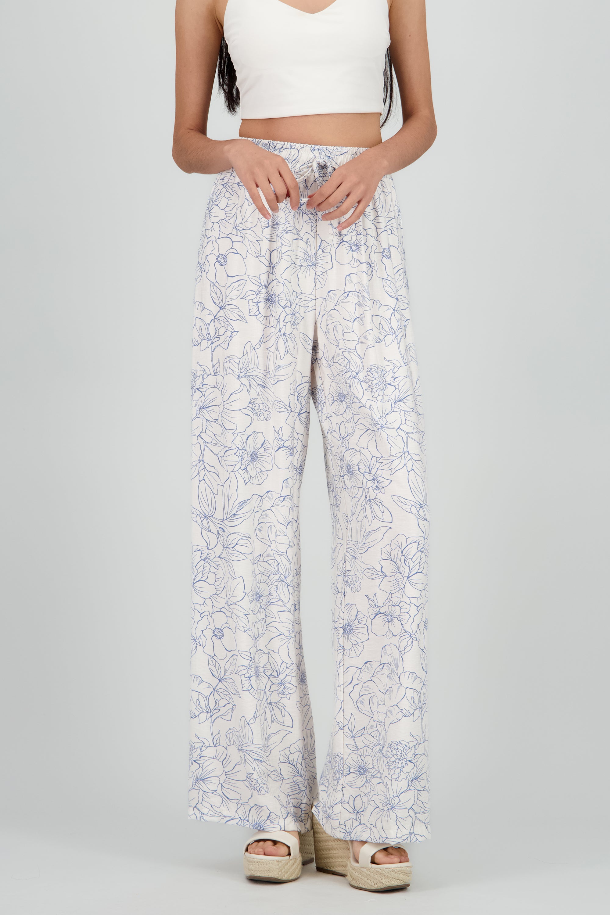 Pantalon recto estampado flores AZUL COMBO