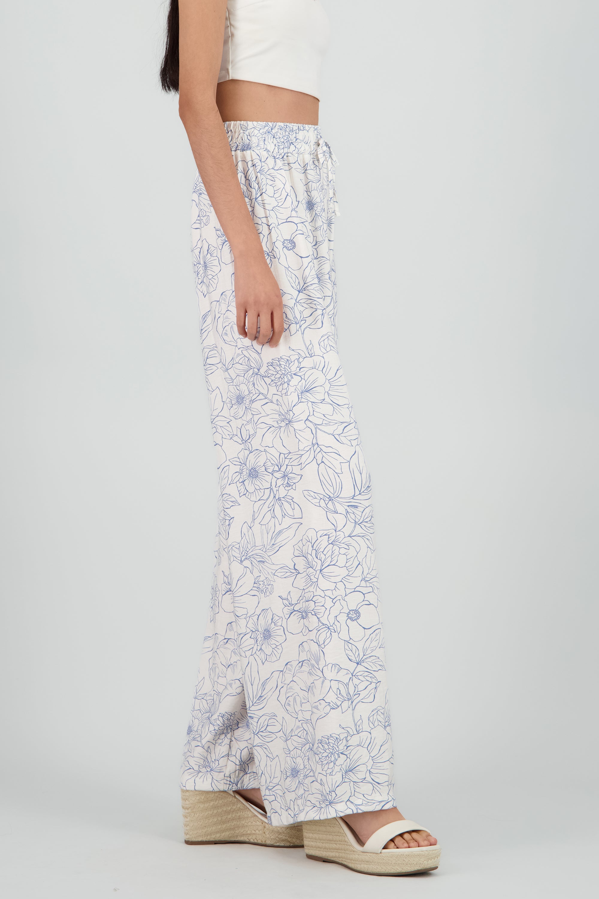 Pantalon recto estampado flores AZUL COMBO