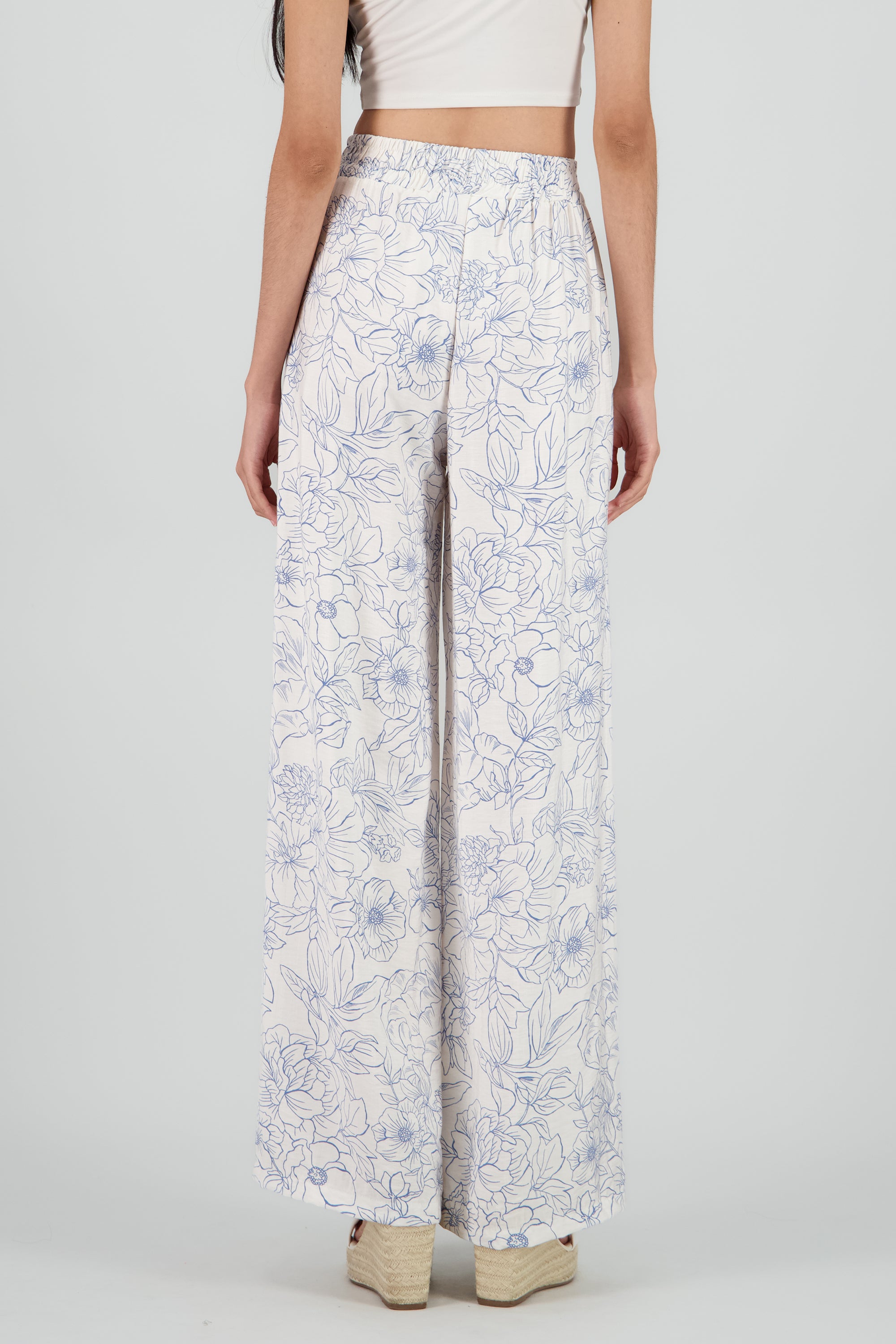 Pantalon recto estampado flores AZUL COMBO