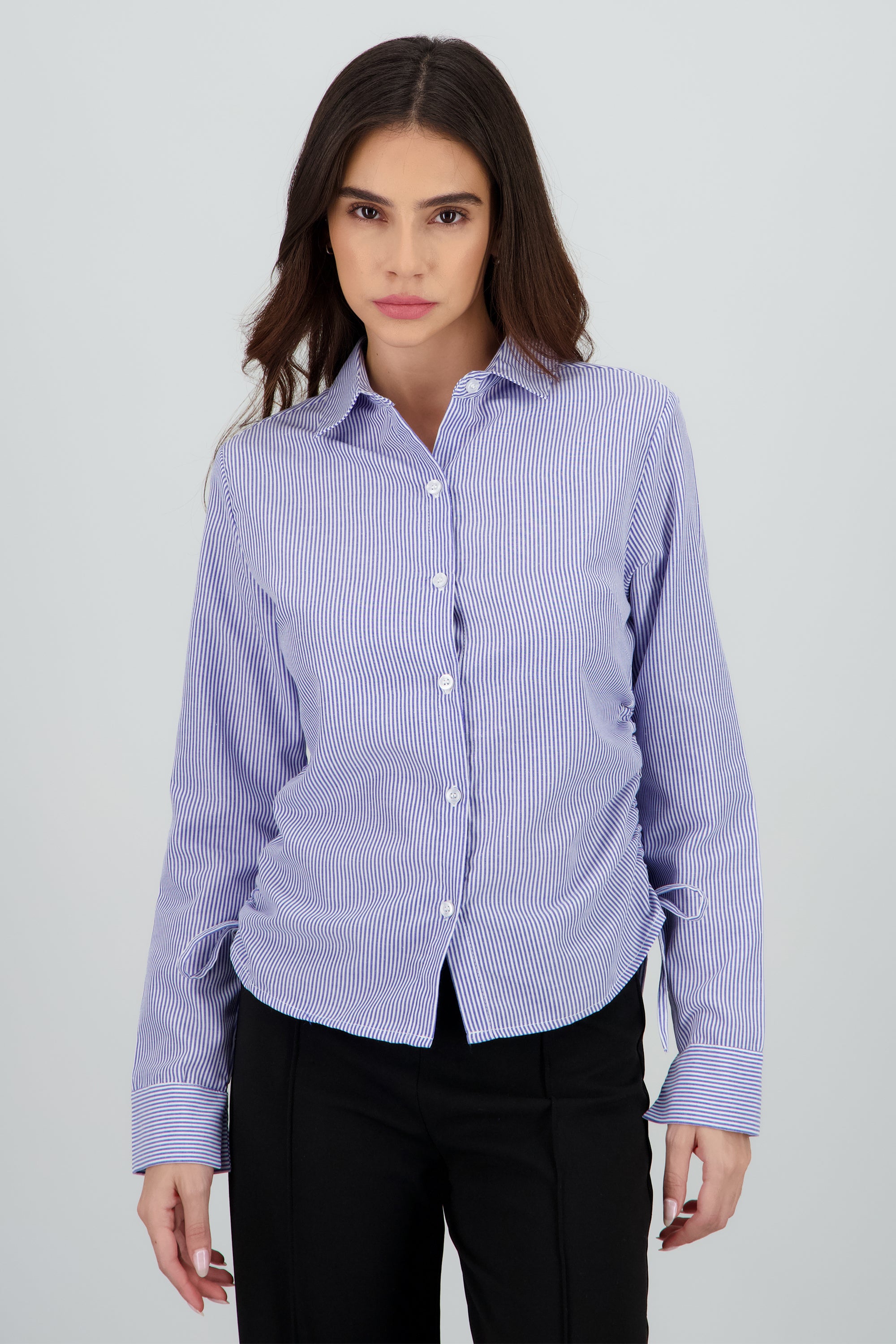 Camisa m/l detalle jaretas AZUL COMBO