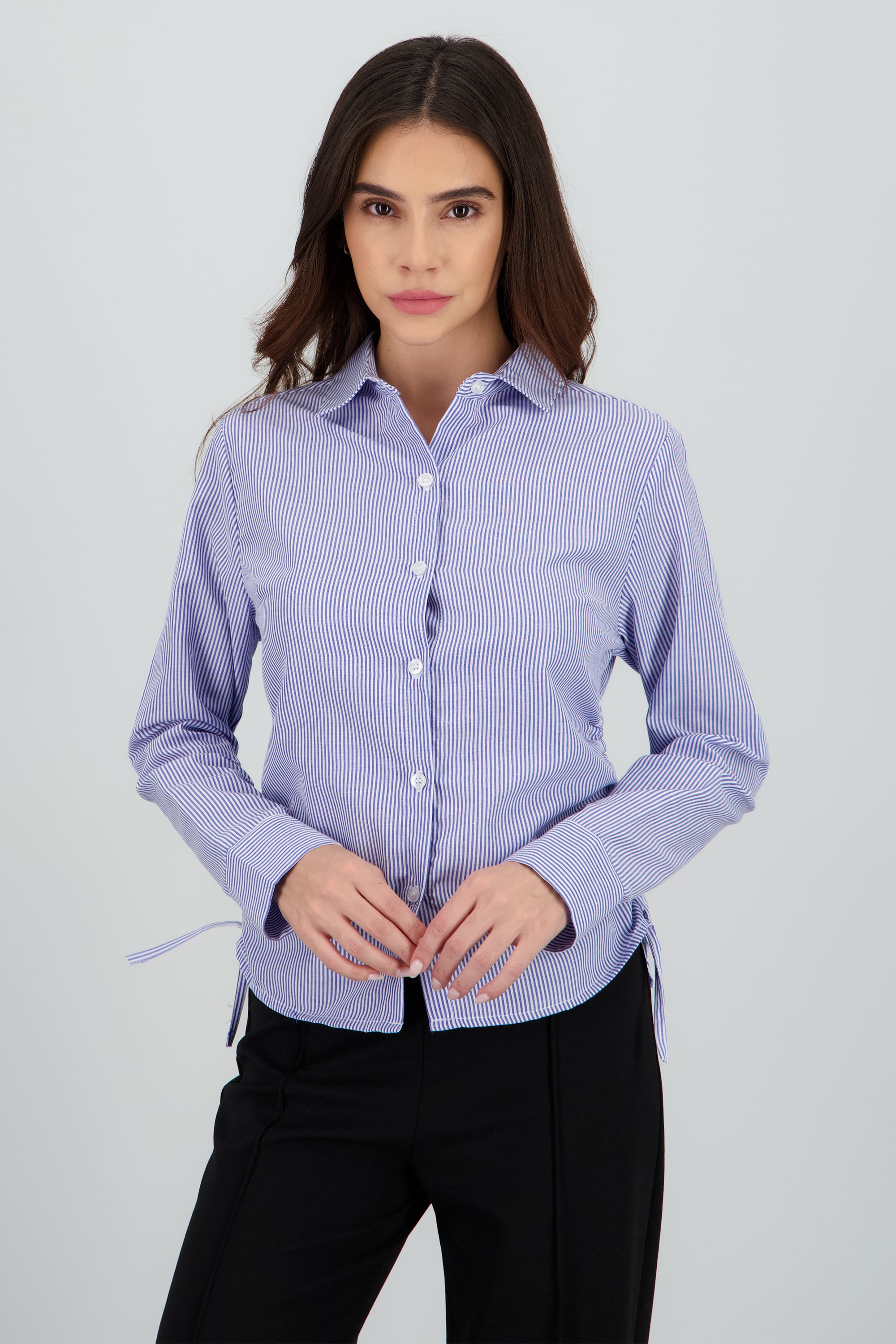 Camisa m/l detalle jaretas AZUL COMBO