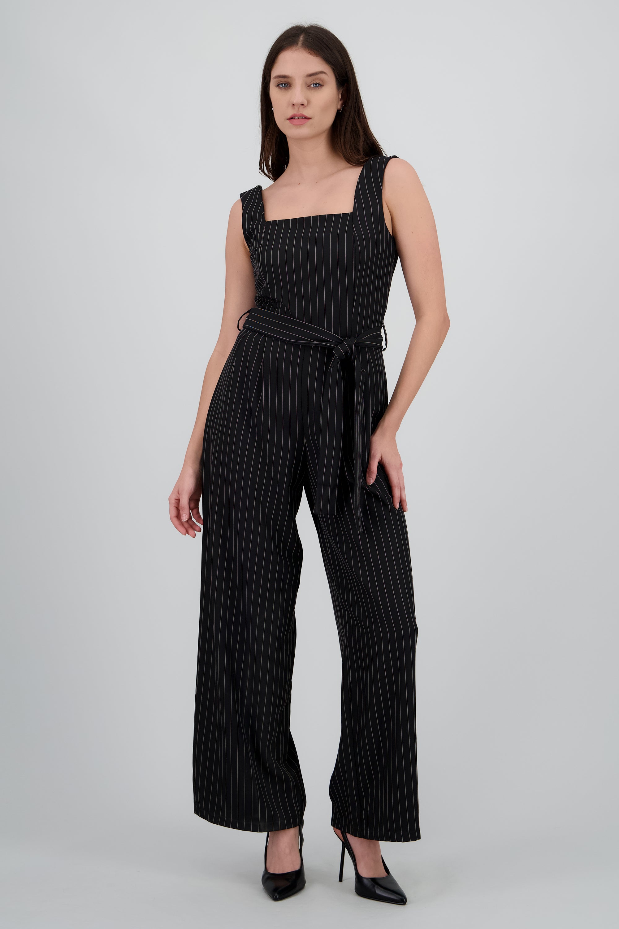 Jumpsuit escote cuadrado estampado rayas NEGRO COMBO