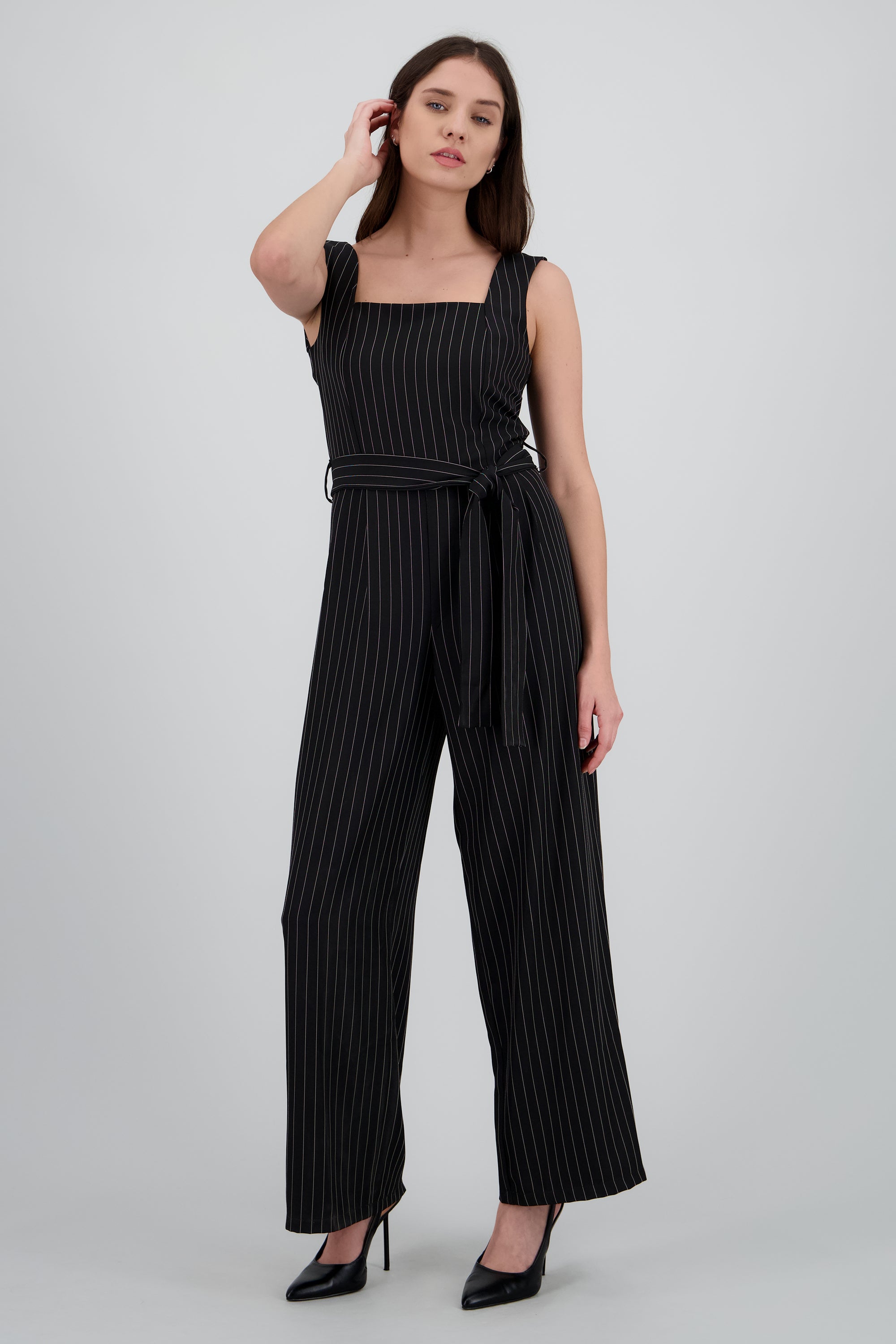 Jumpsuit escote cuadrado estampado rayas NEGRO COMBO