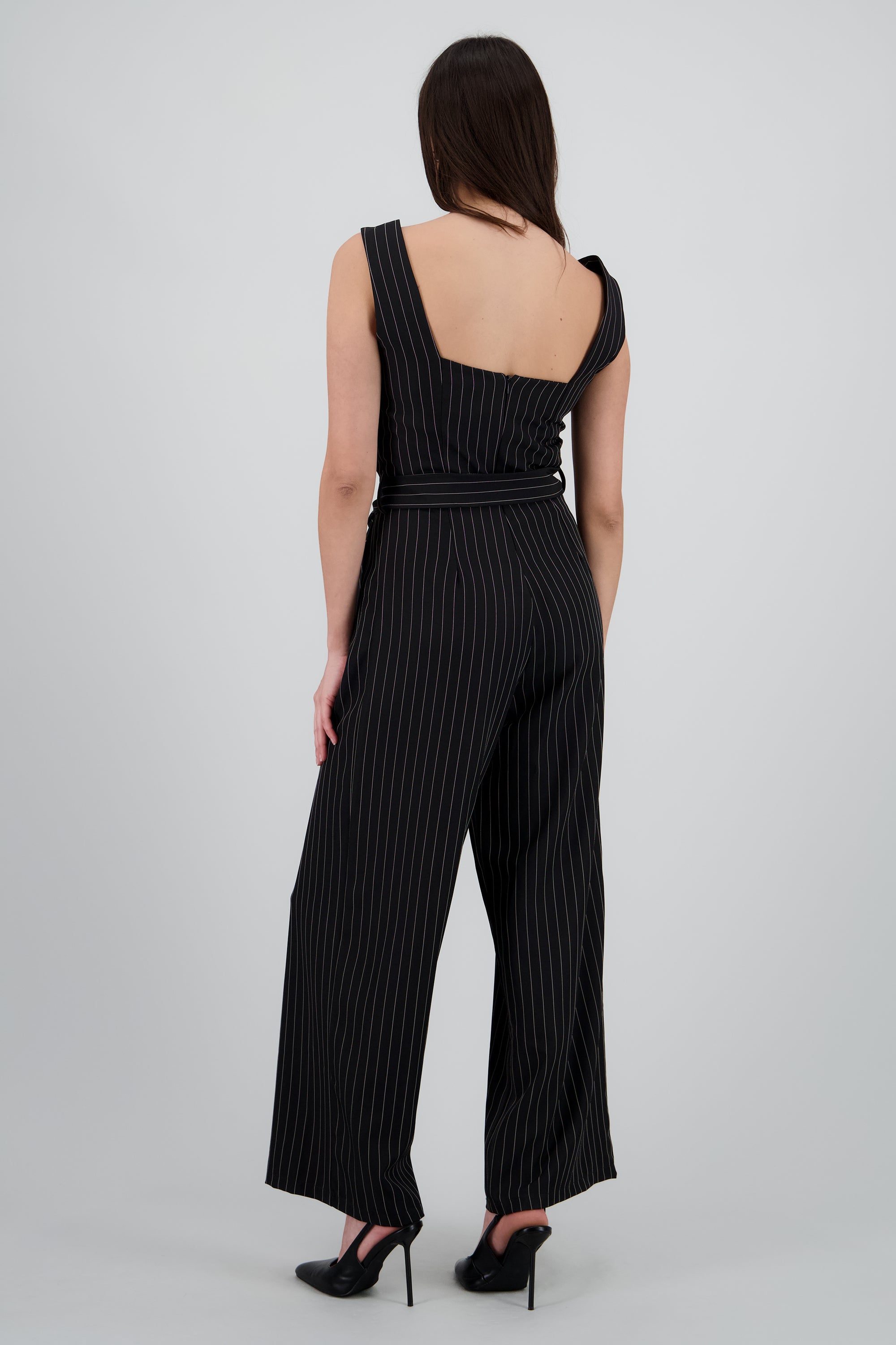 Jumpsuit escote cuadrado estampado rayas NEGRO COMBO