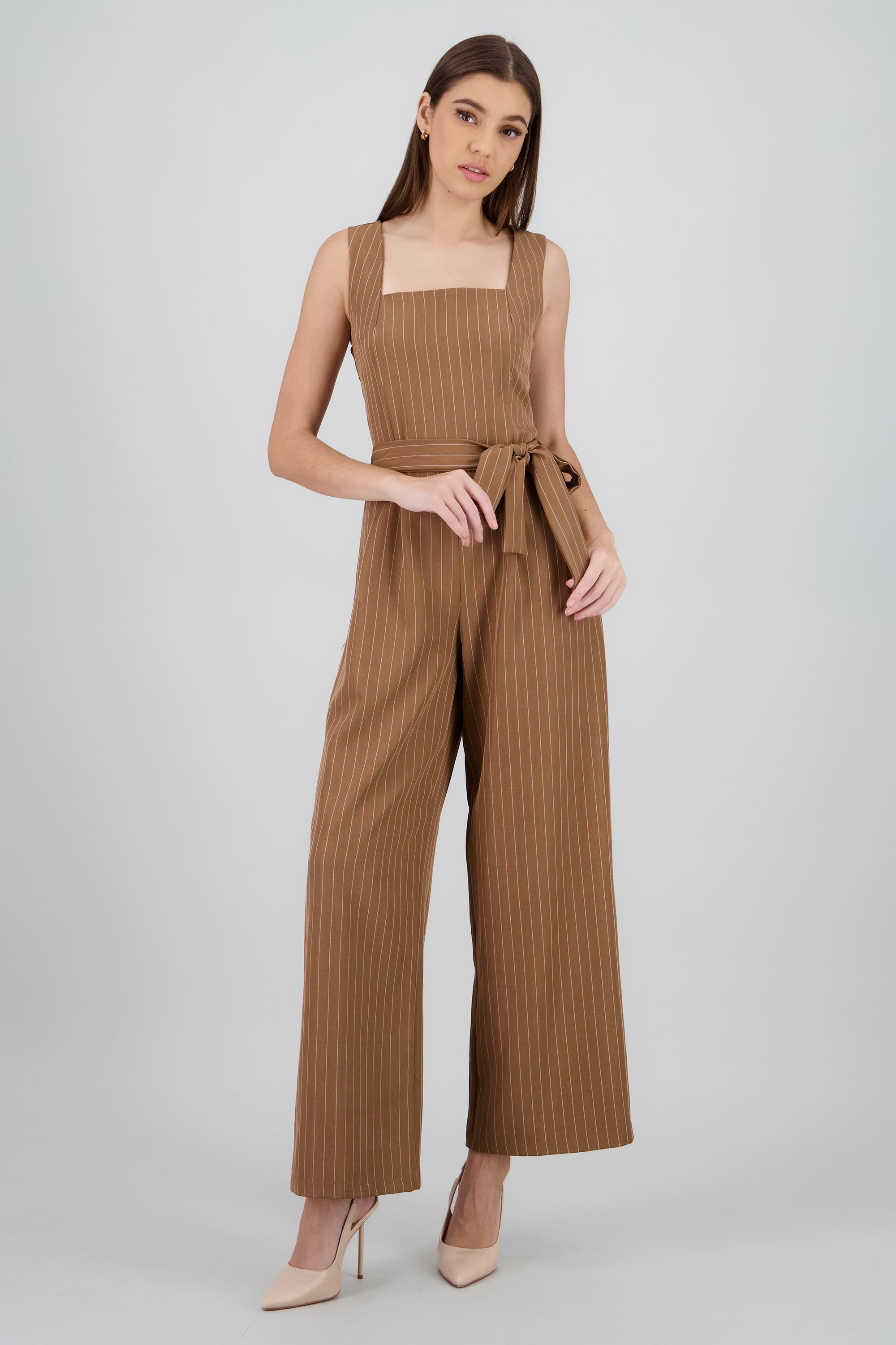 Jumpsuit escote cuadrado estampado rayas KHAKI COMBO