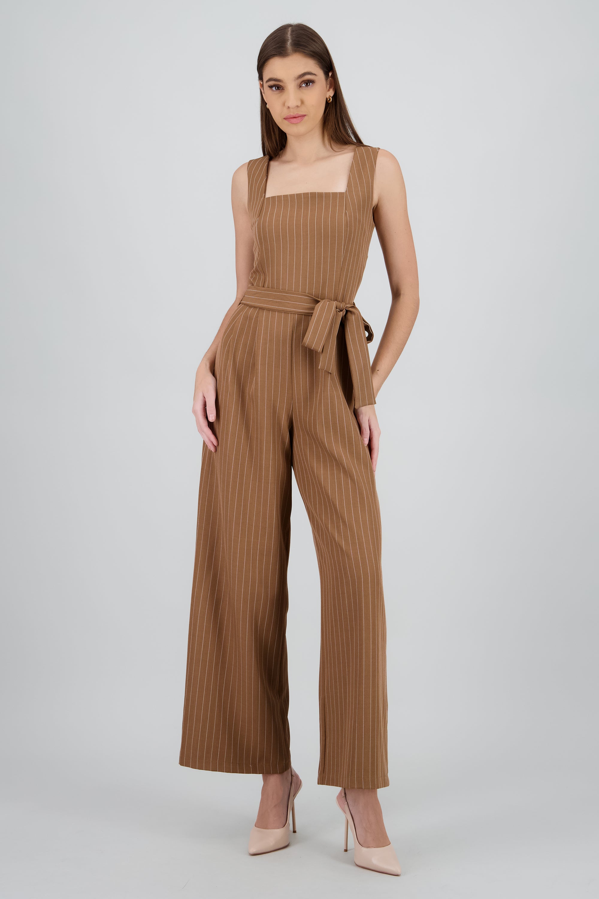 Jumpsuit escote cuadrado estampado rayas KHAKI COMBO