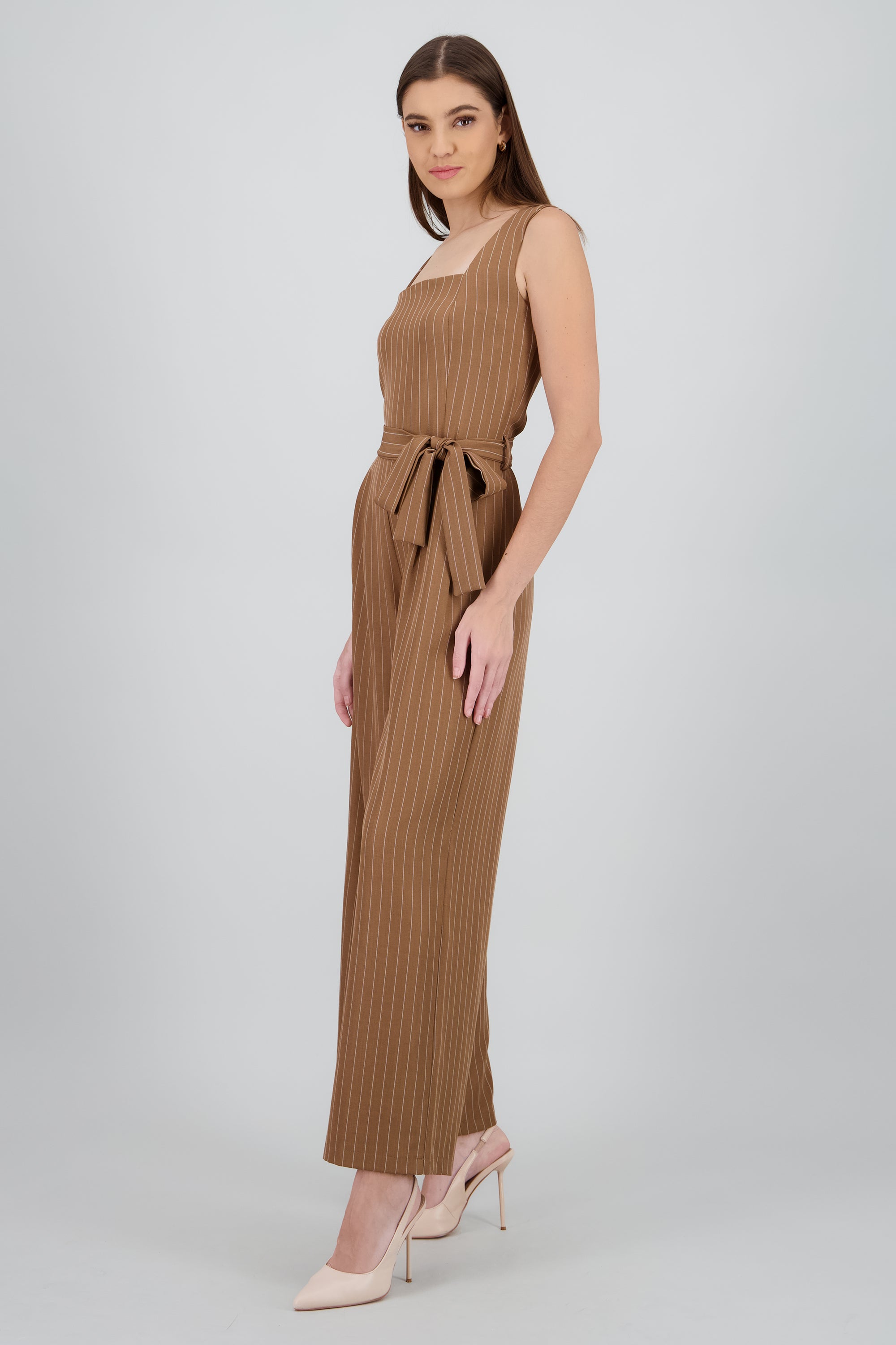Jumpsuit escote cuadrado estampado rayas KHAKI COMBO
