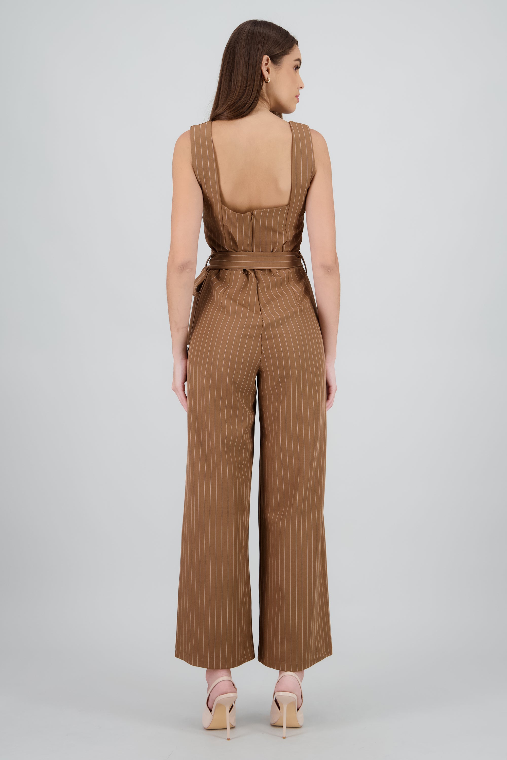 Jumpsuit escote cuadrado estampado rayas KHAKI COMBO