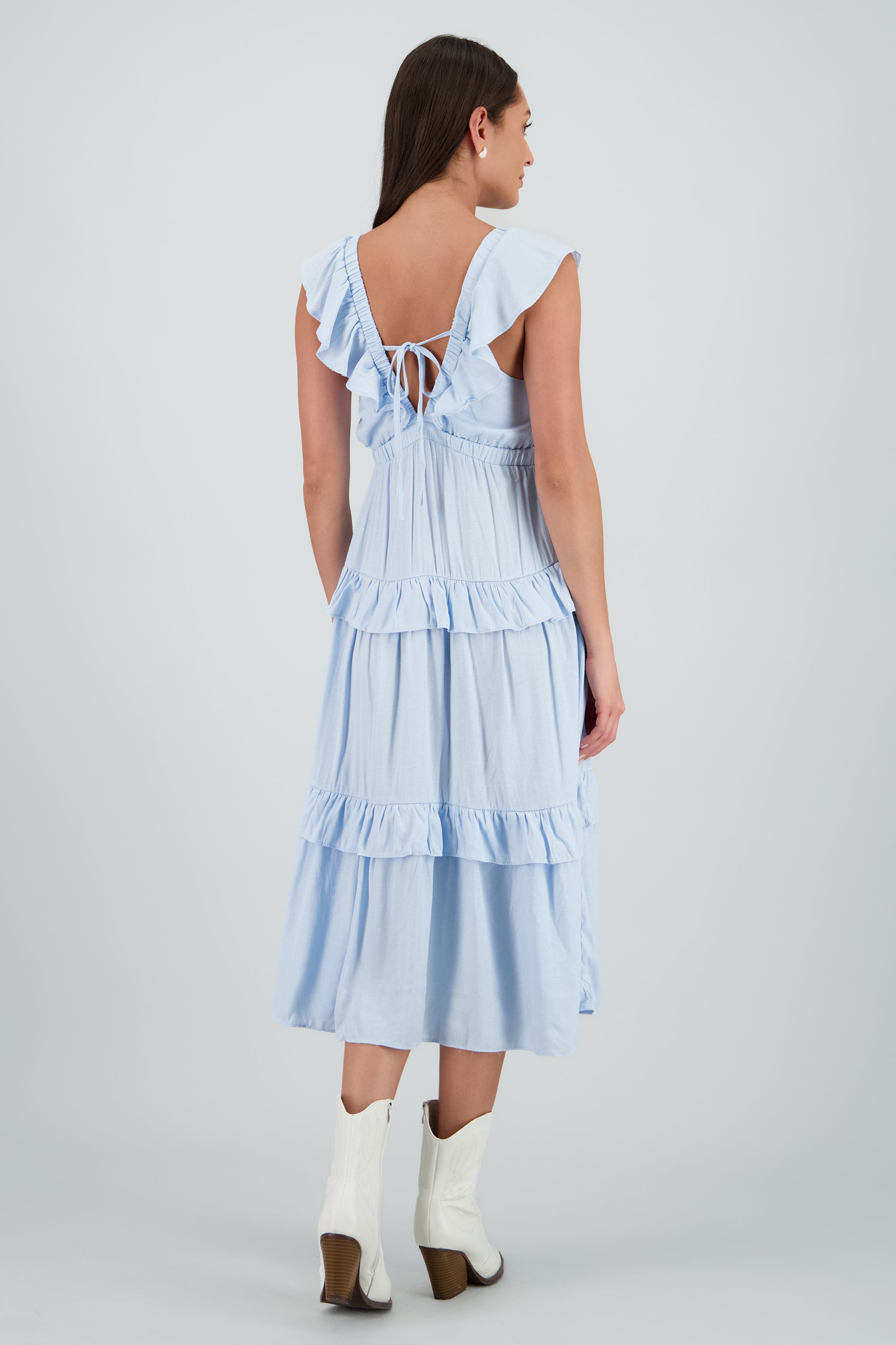 Maxi vestido olanes escote v AZUL CIELO