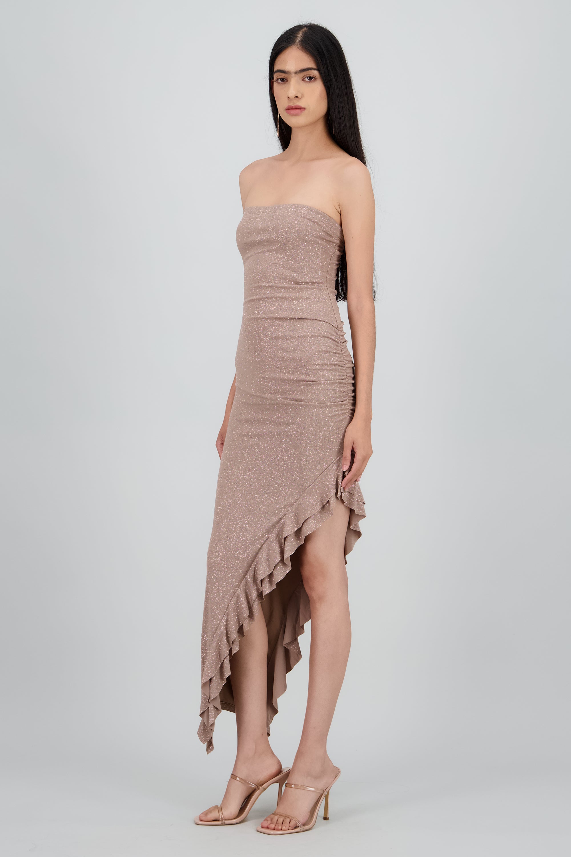 Vestido brillos olan asimetrico CAFE