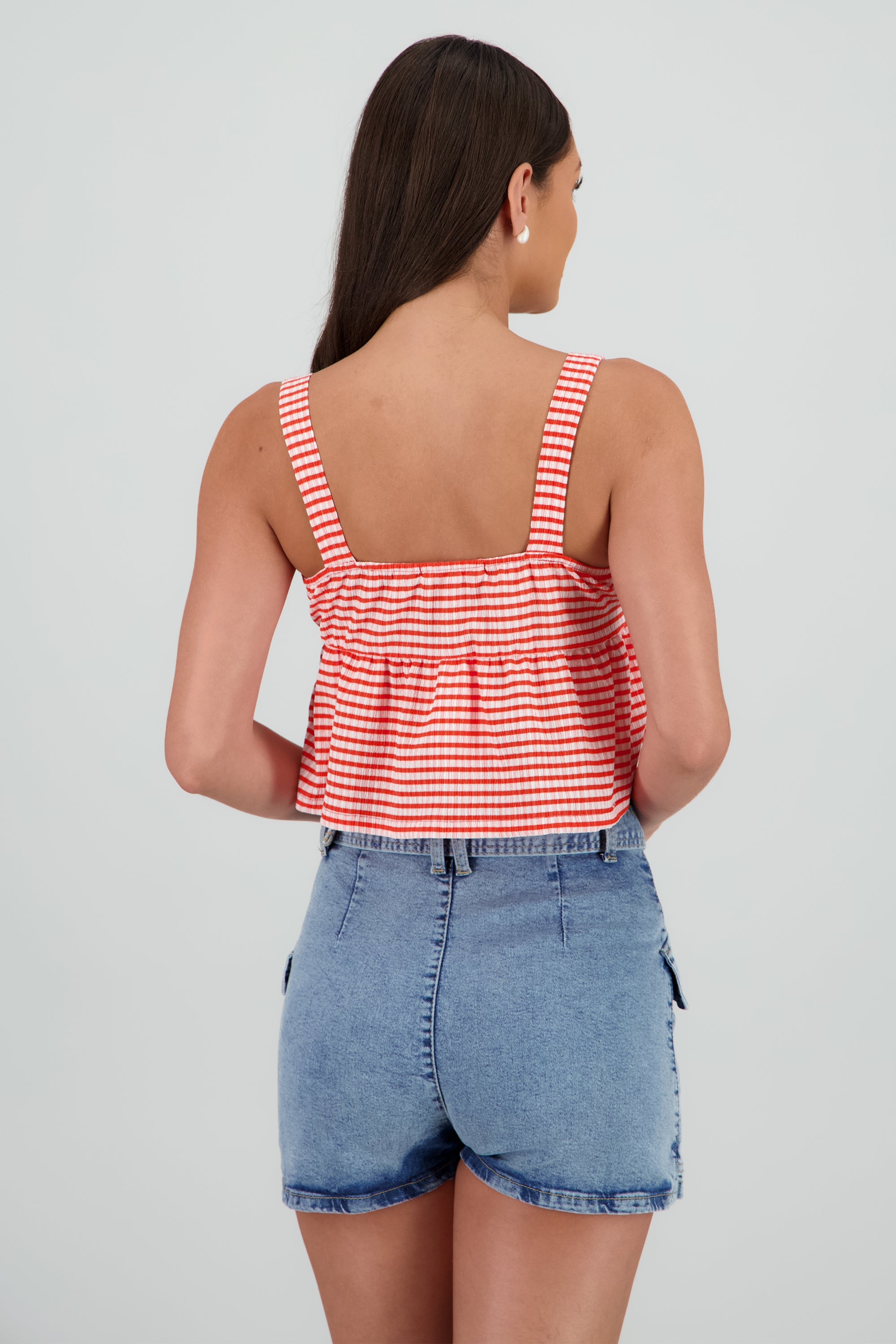 Top con olan tirantes detalle moños ROJO COMBO