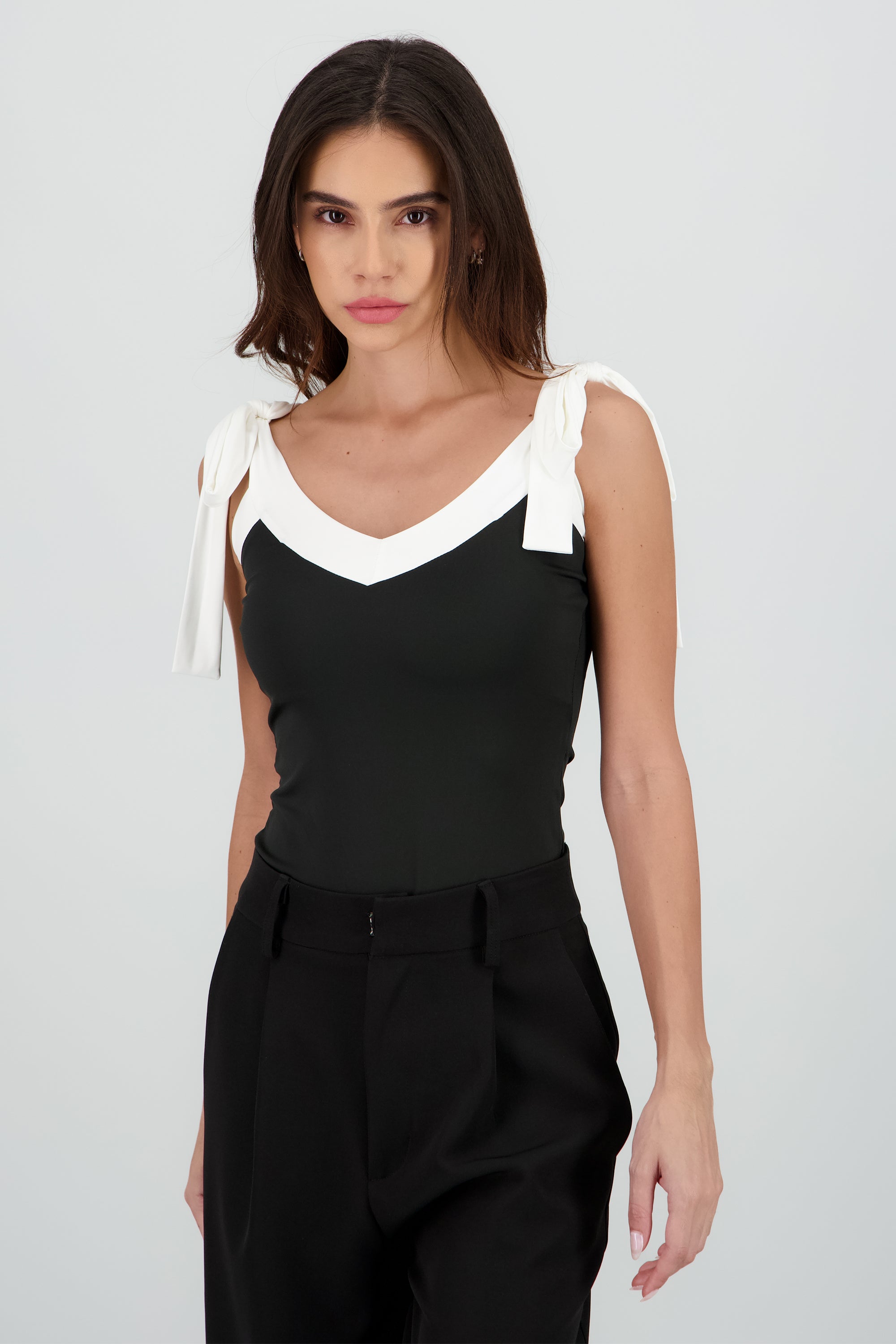 Bodysuit moños amarre contraste NEGRO COMBO