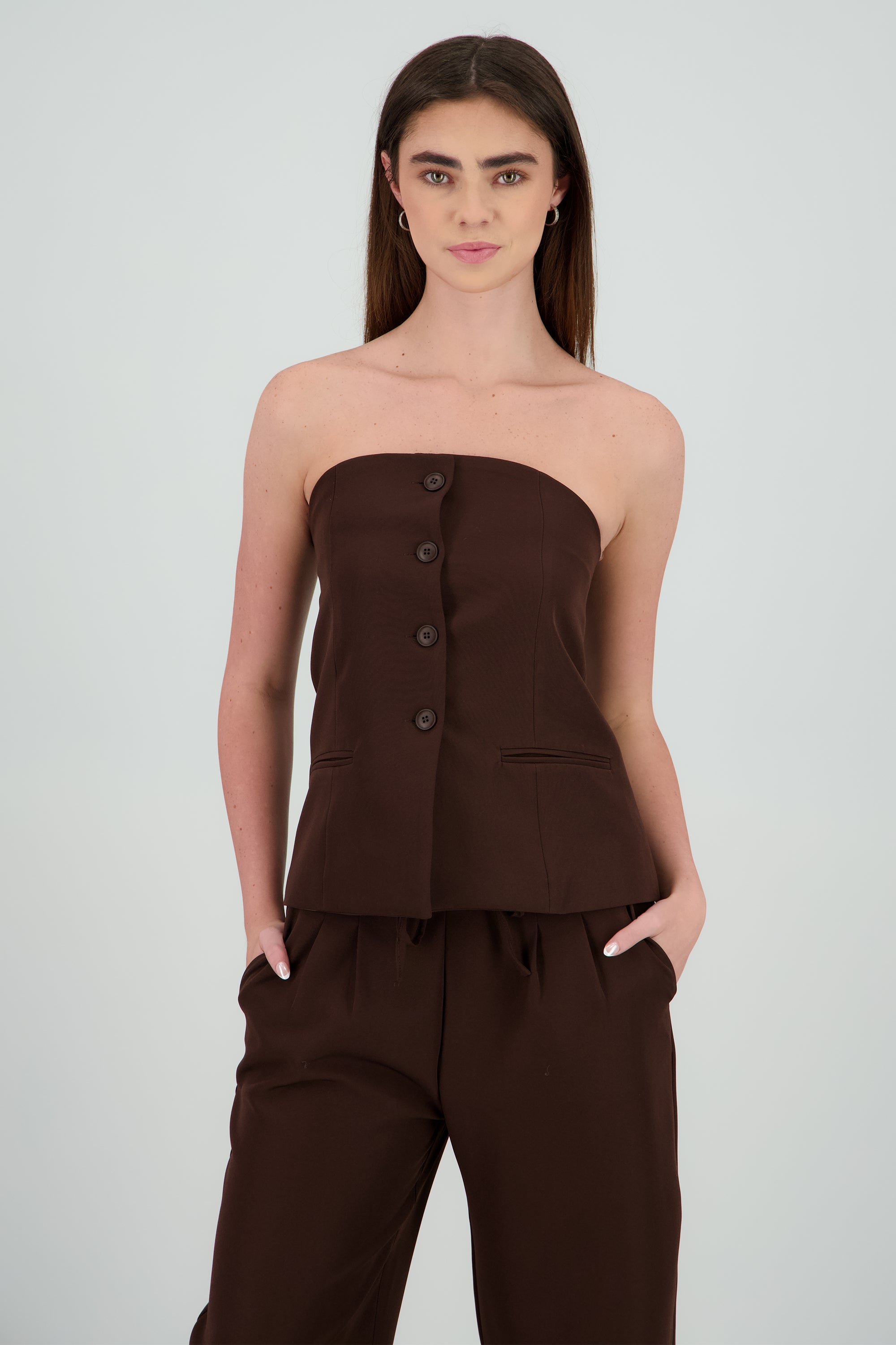 Top sastre strapless botones CHOCOLATE