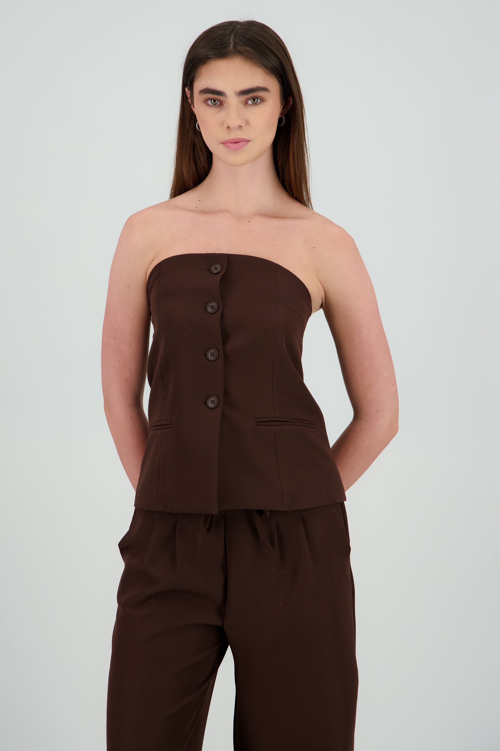 Top sastre strapless botones CHOCOLATE