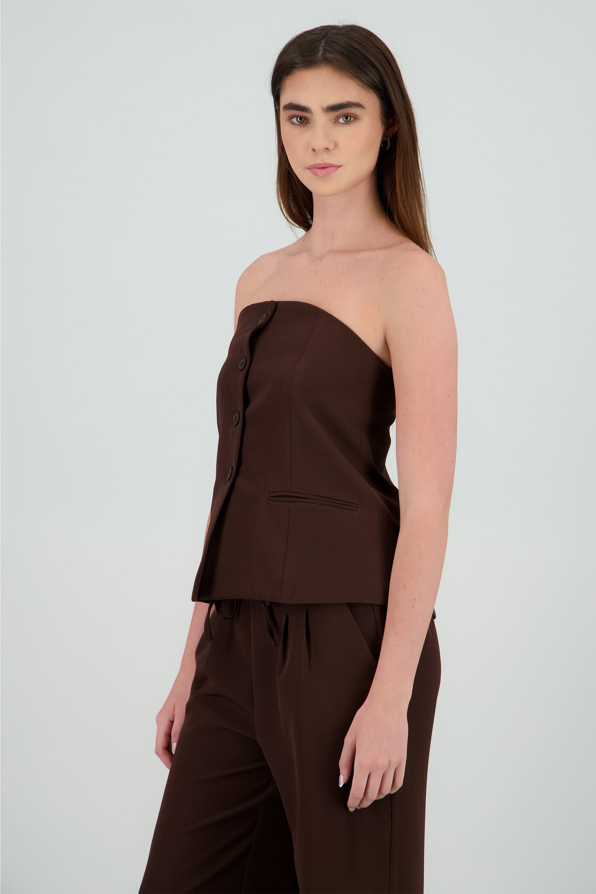 Top sastre strapless botones CHOCOLATE