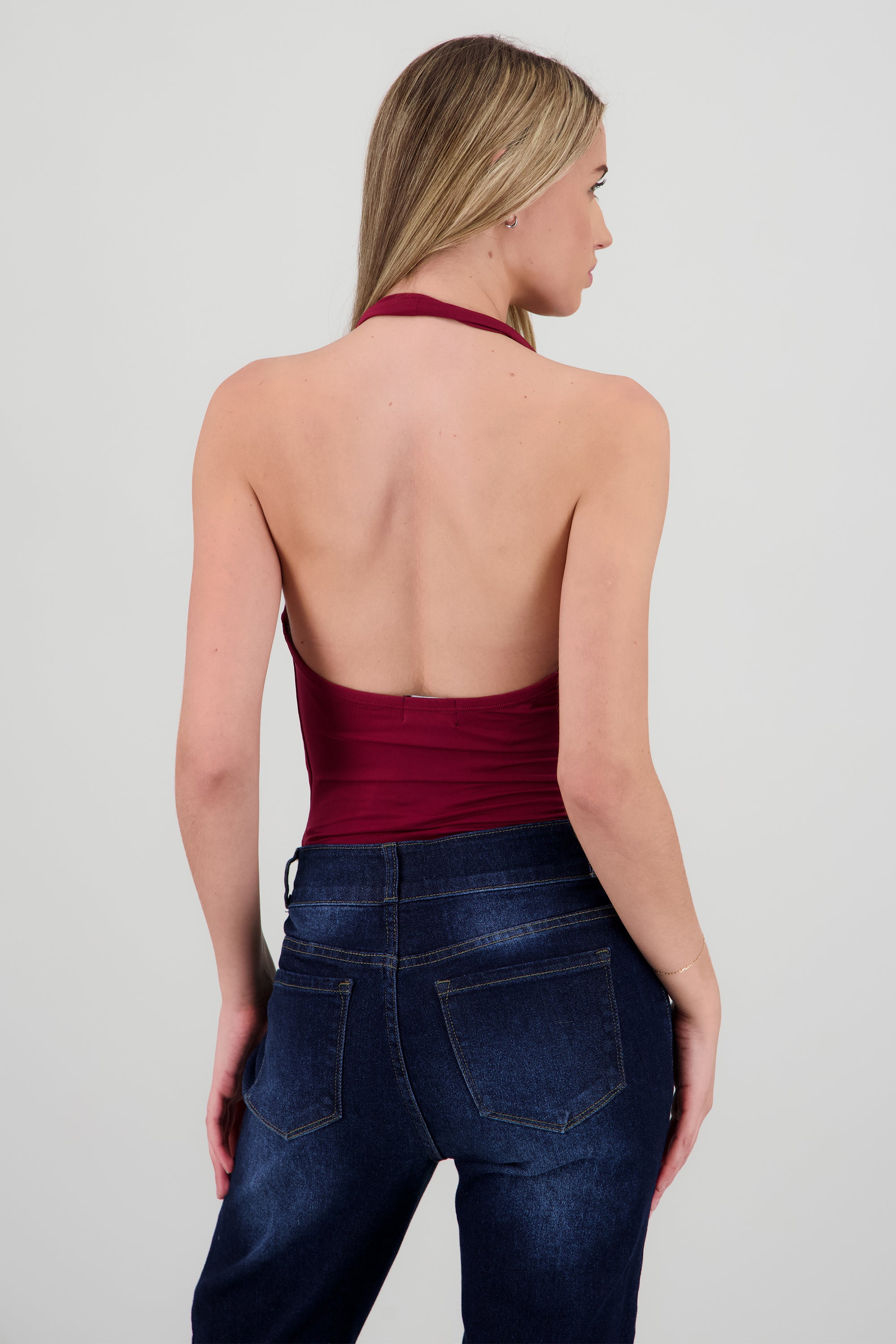 Body escote cascada cuello halter VINO