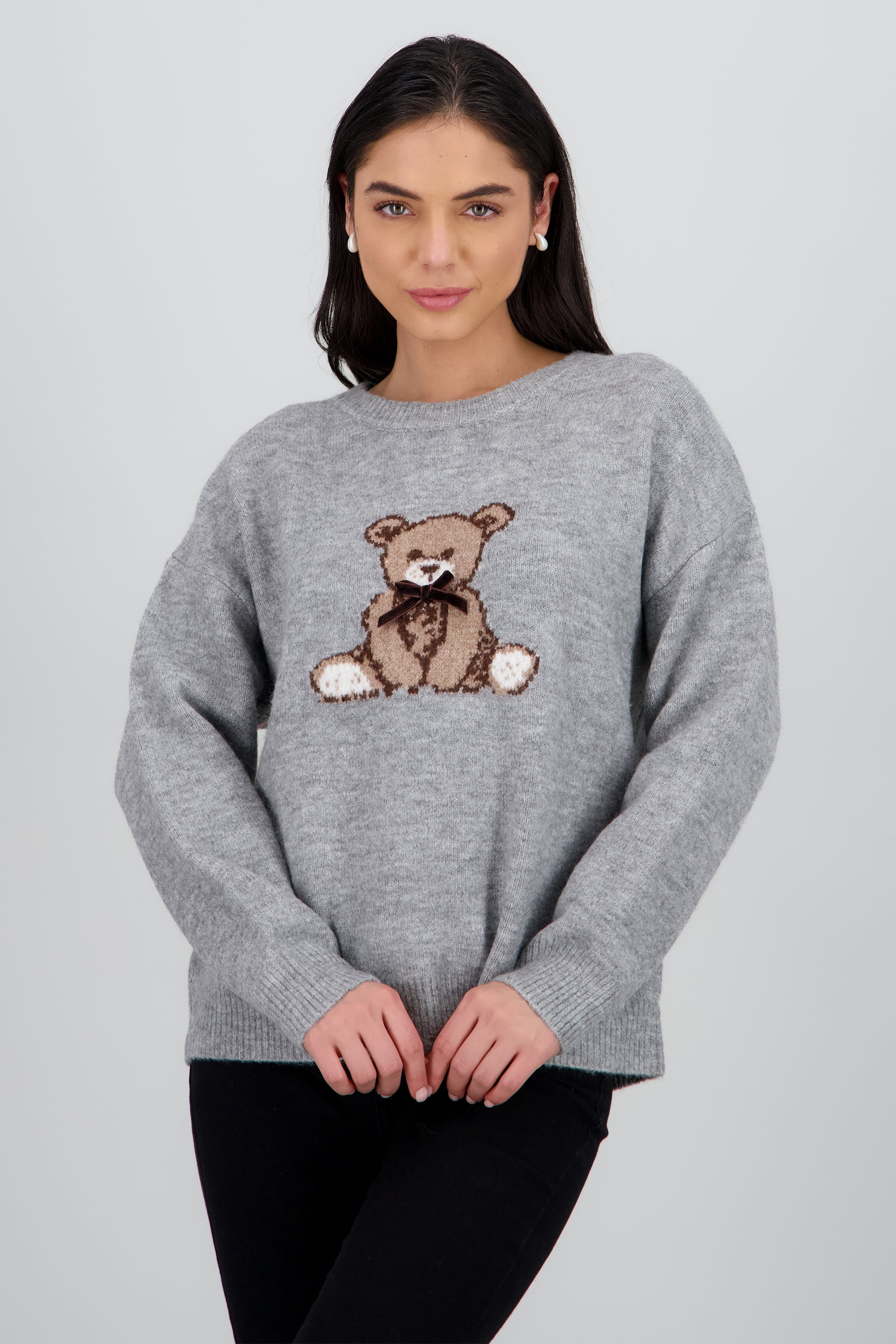 Sueter oso detalle moño GRIS