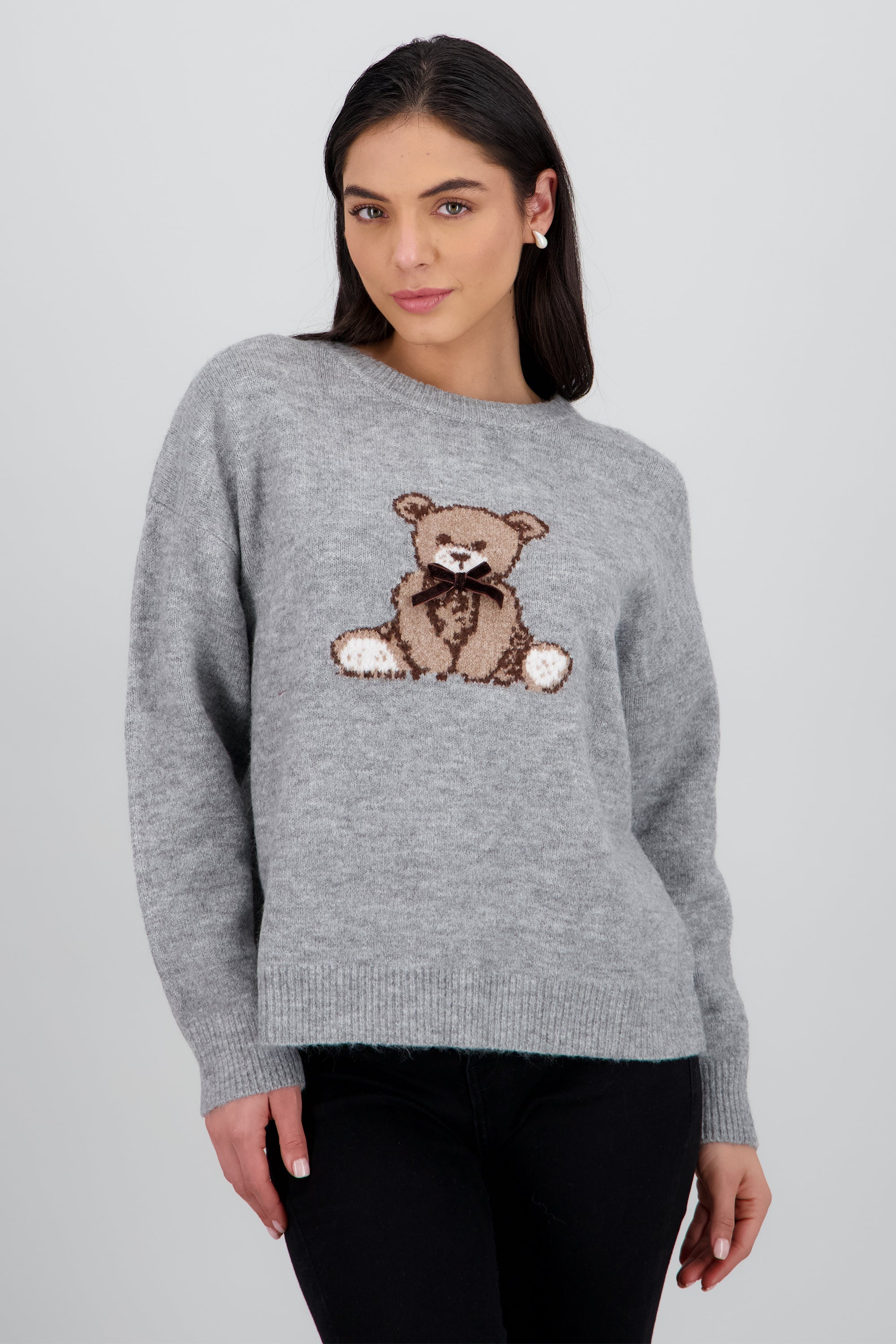 Sueter oso detalle moño GRIS