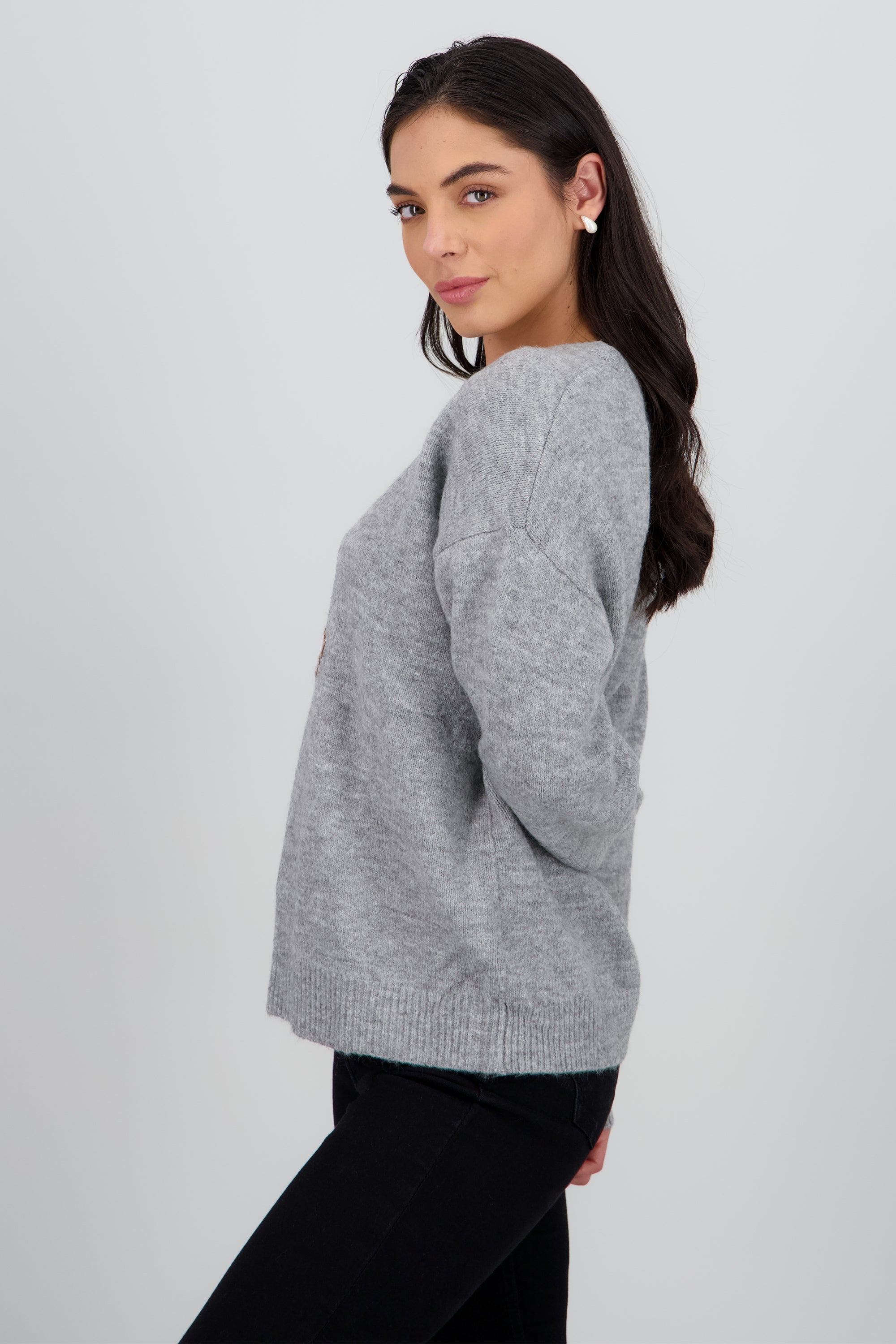 Sueter oso detalle moño GRIS
