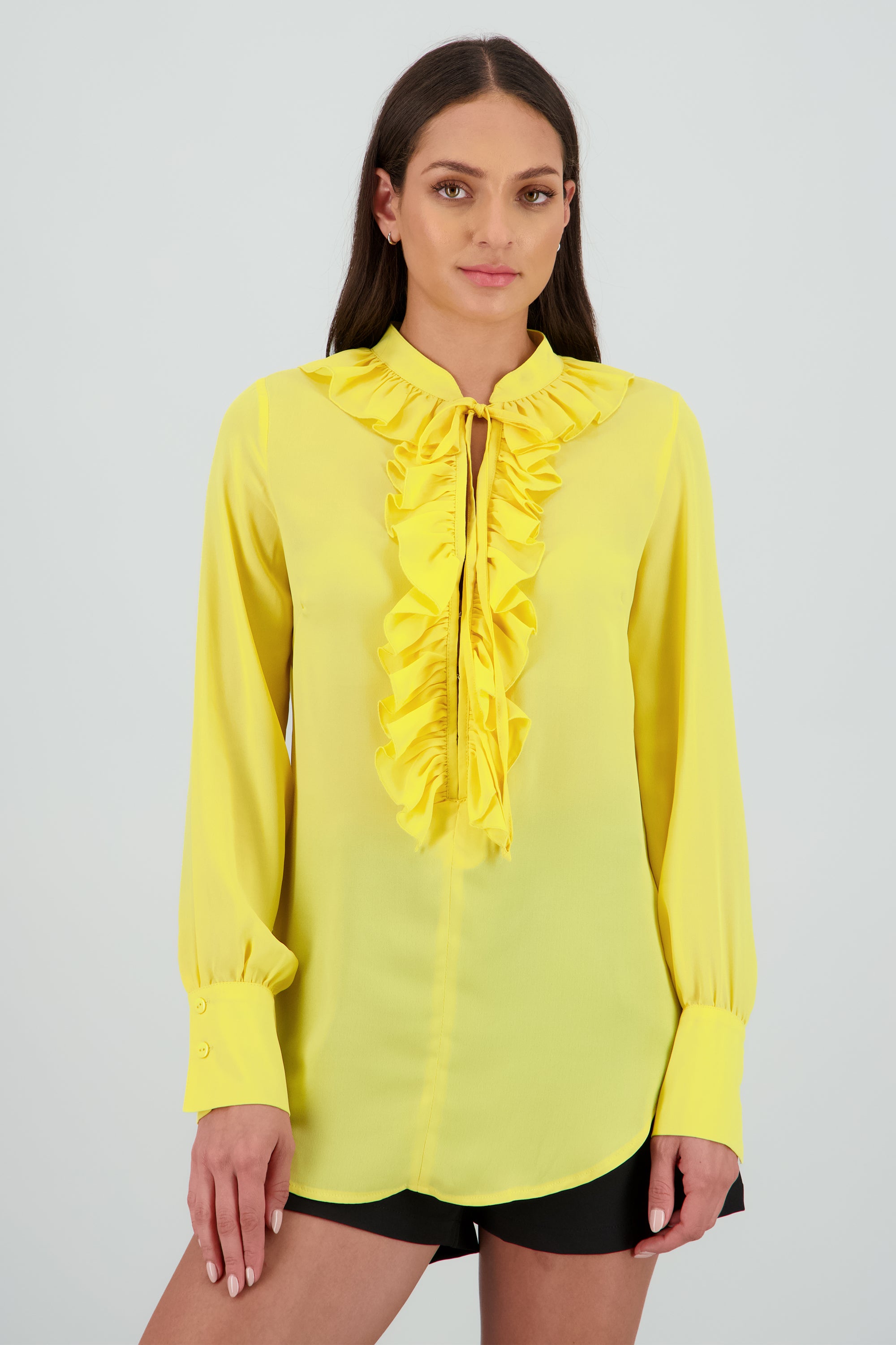Blusa manga larga boho escote en v AMARILLO PASTEL
