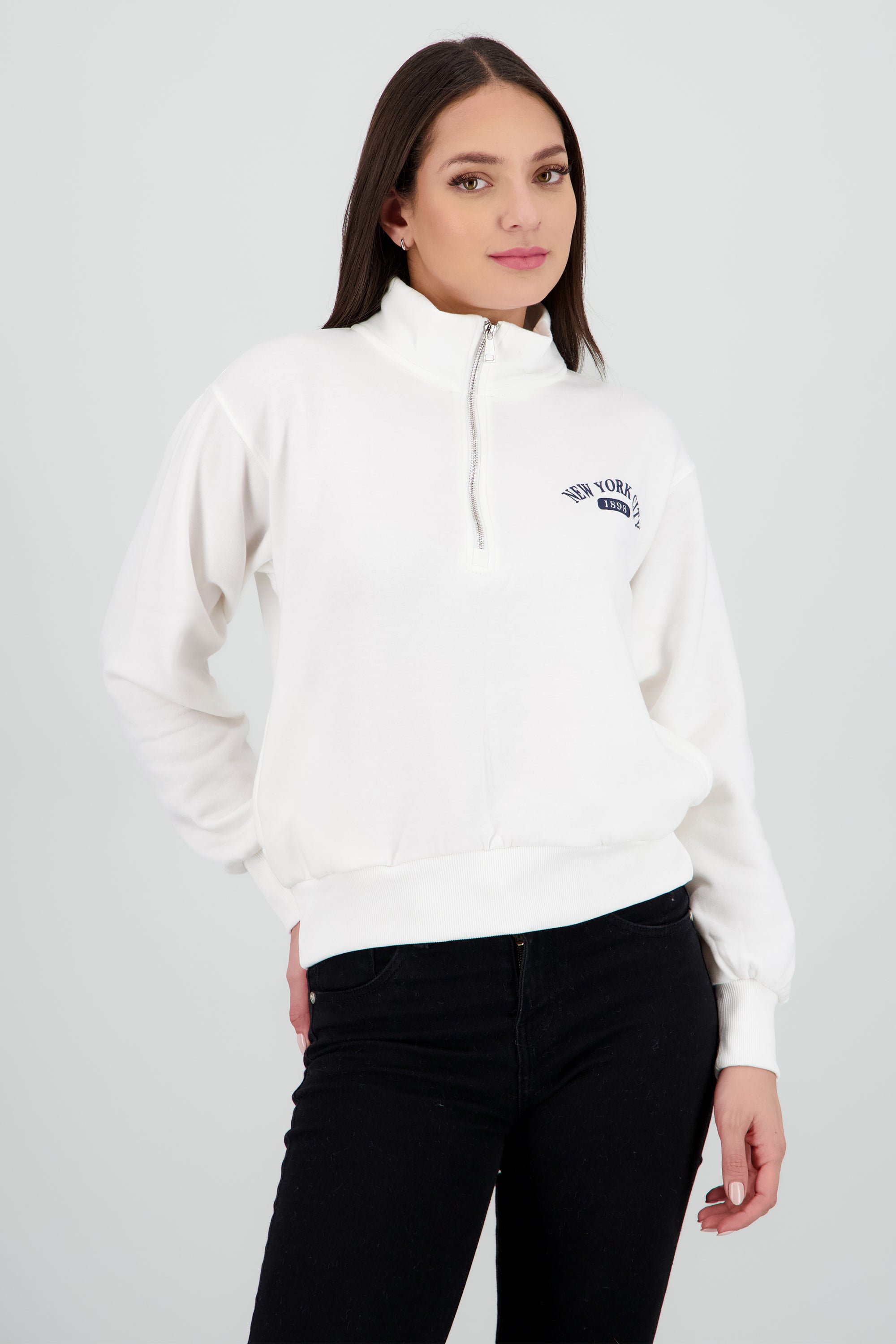 Sudadera New York City cierre BLANCO