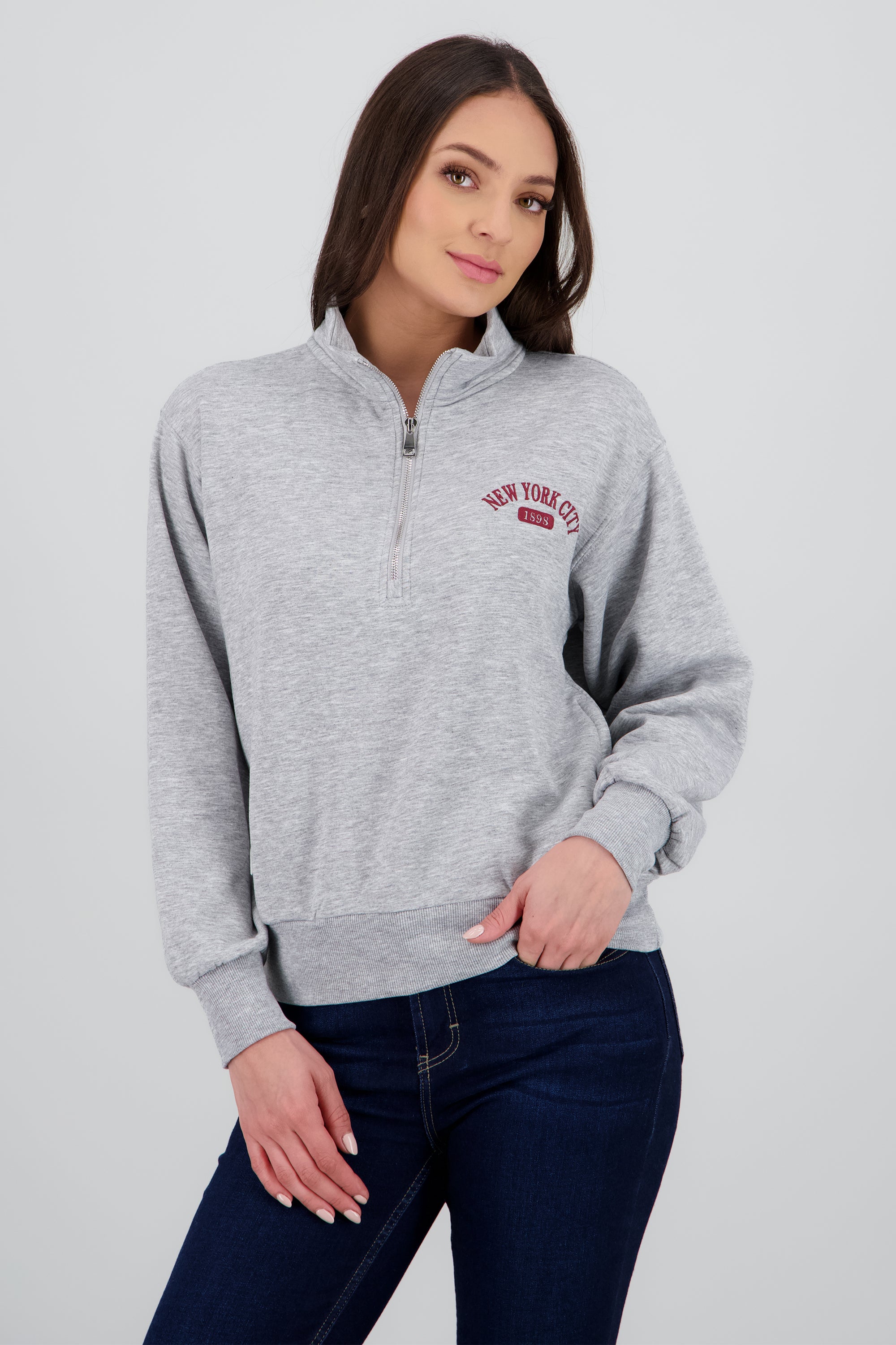 Sudadera New York City cierre GRIS
