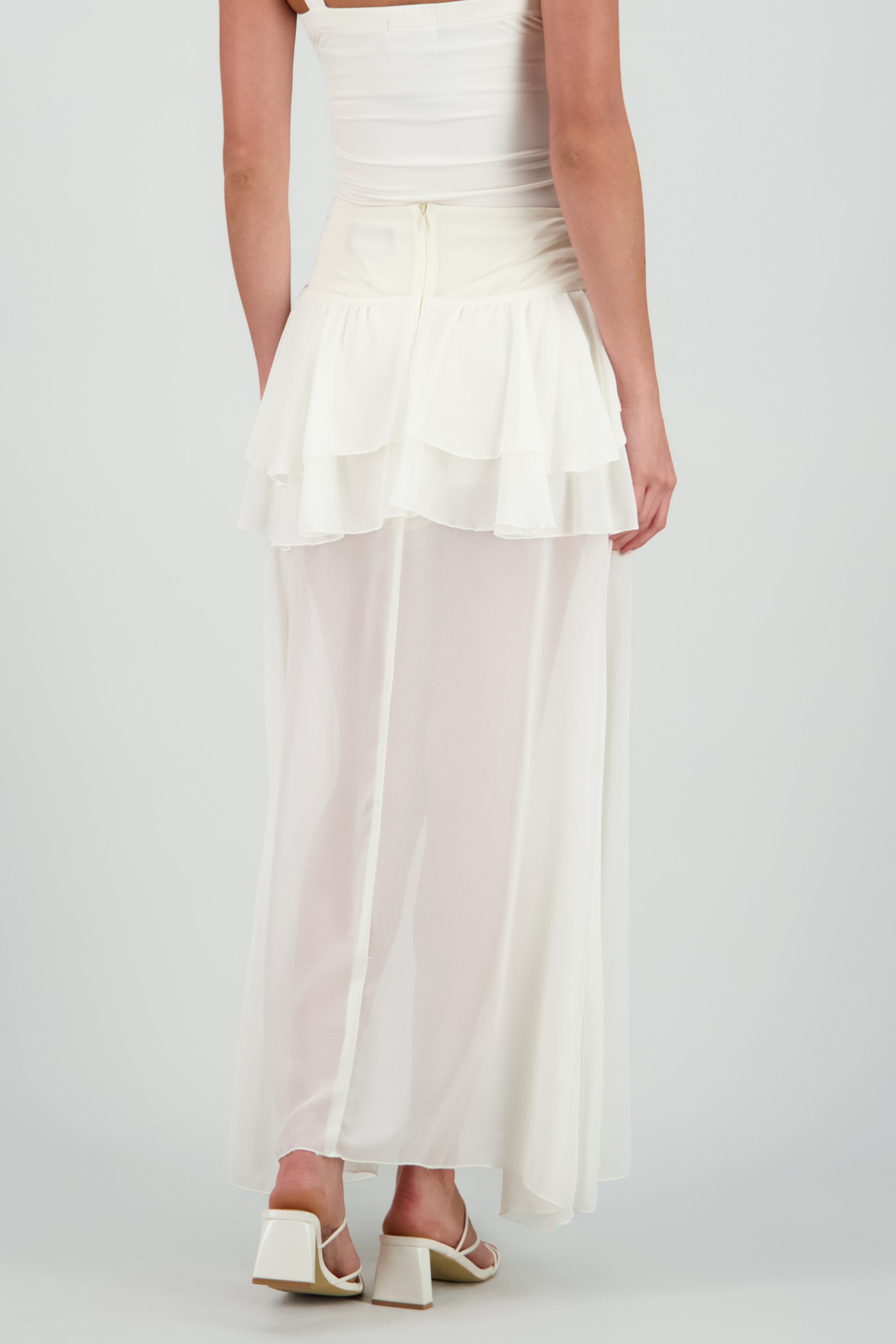 Falda maxi doble olan chifon CREMA