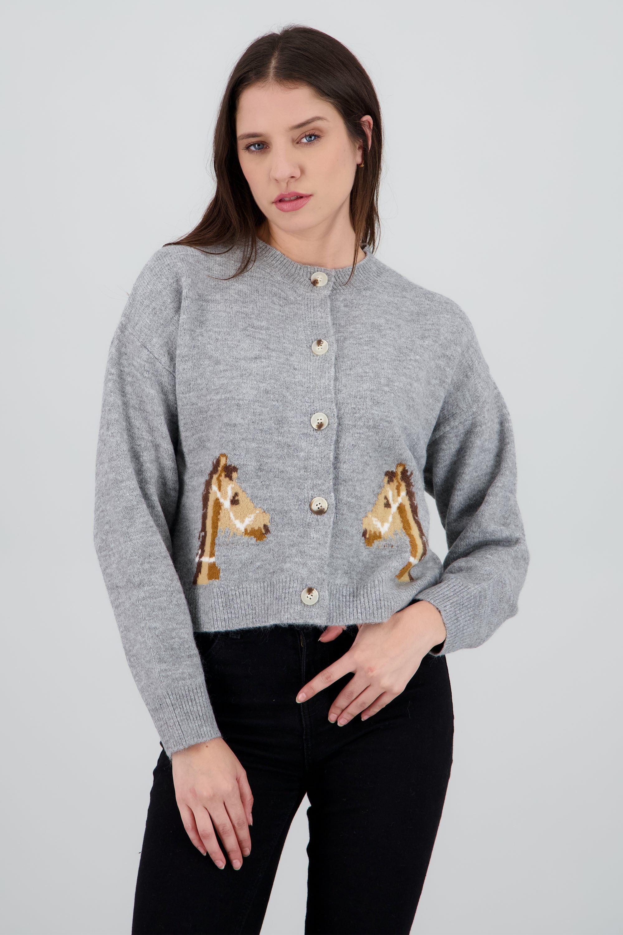 Cardigan tejido caballo GRIS COMBO
