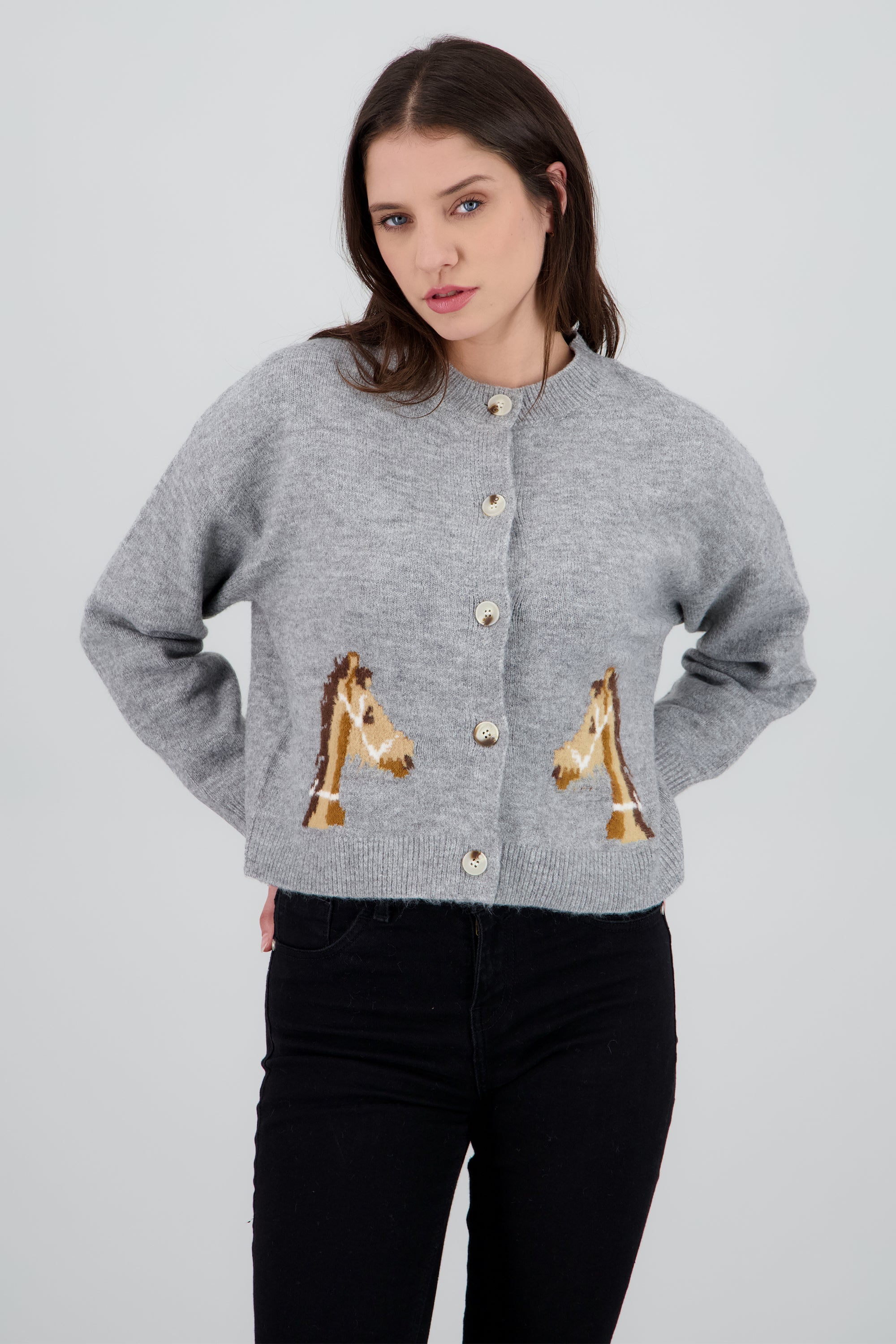 Cardigan tejido caballo GRIS COMBO
