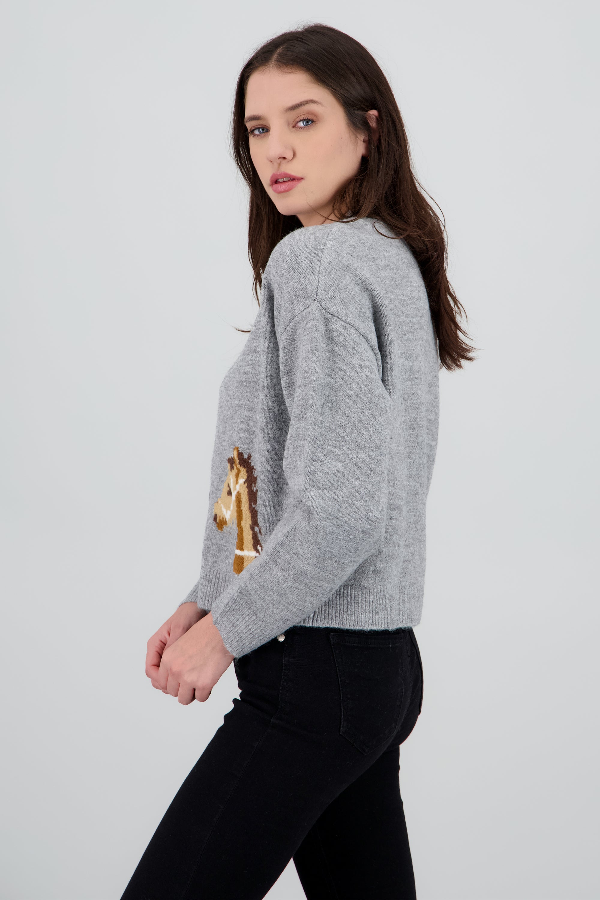 Cardigan tejido caballo GRIS COMBO