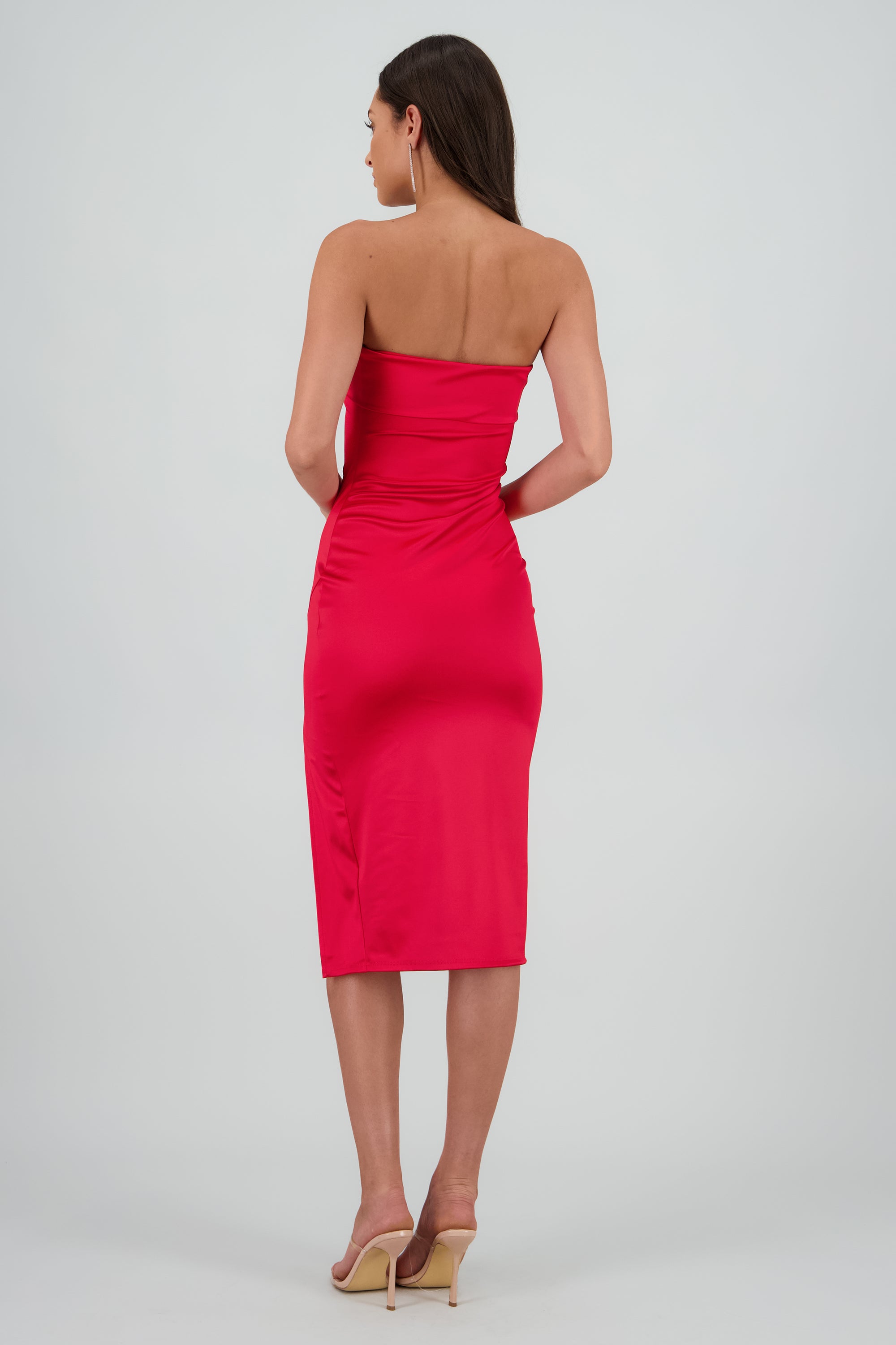 Vestido satin dobles escote ROJO QUEMADO