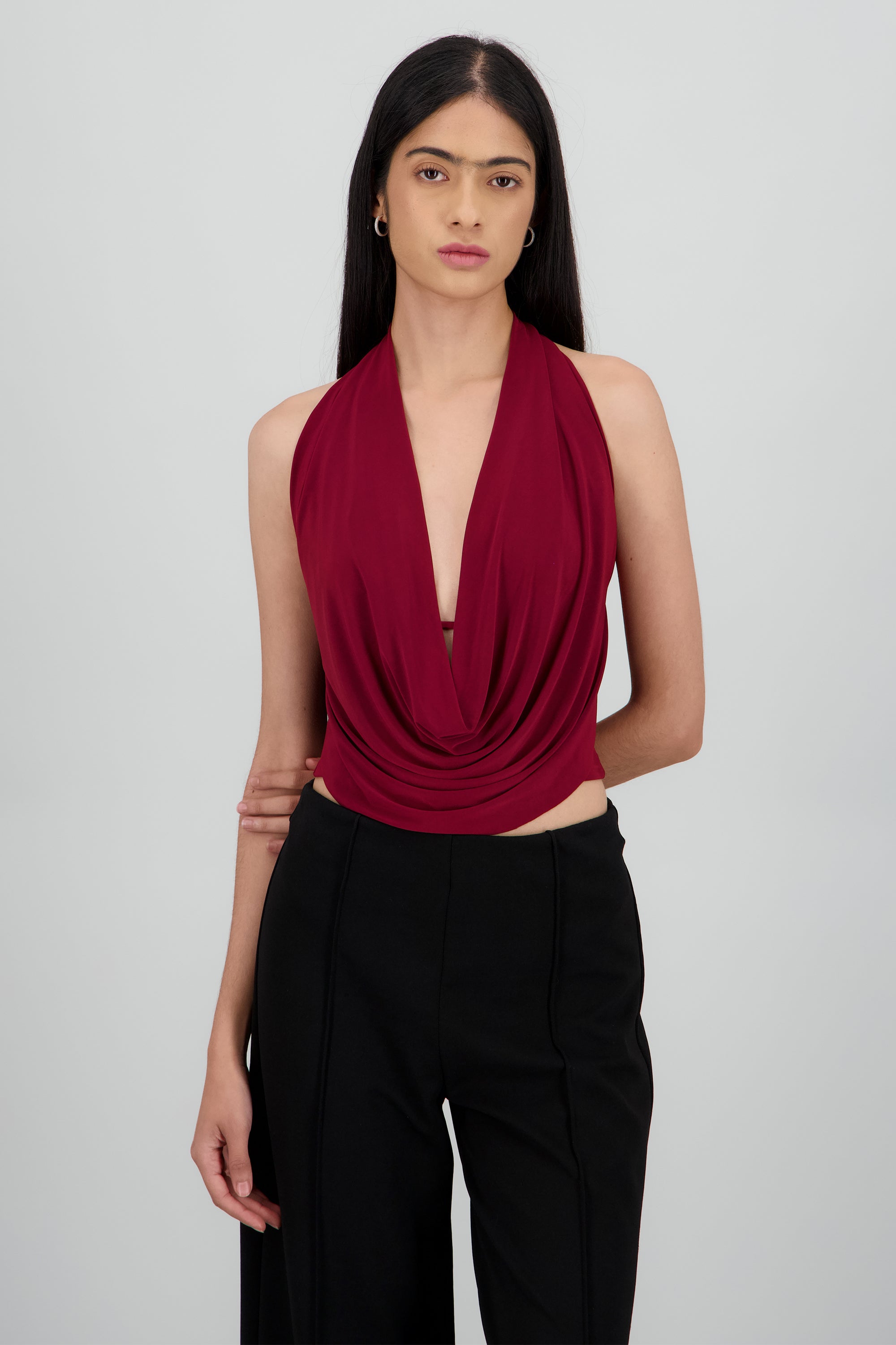 Top escote cascada CIRUELA